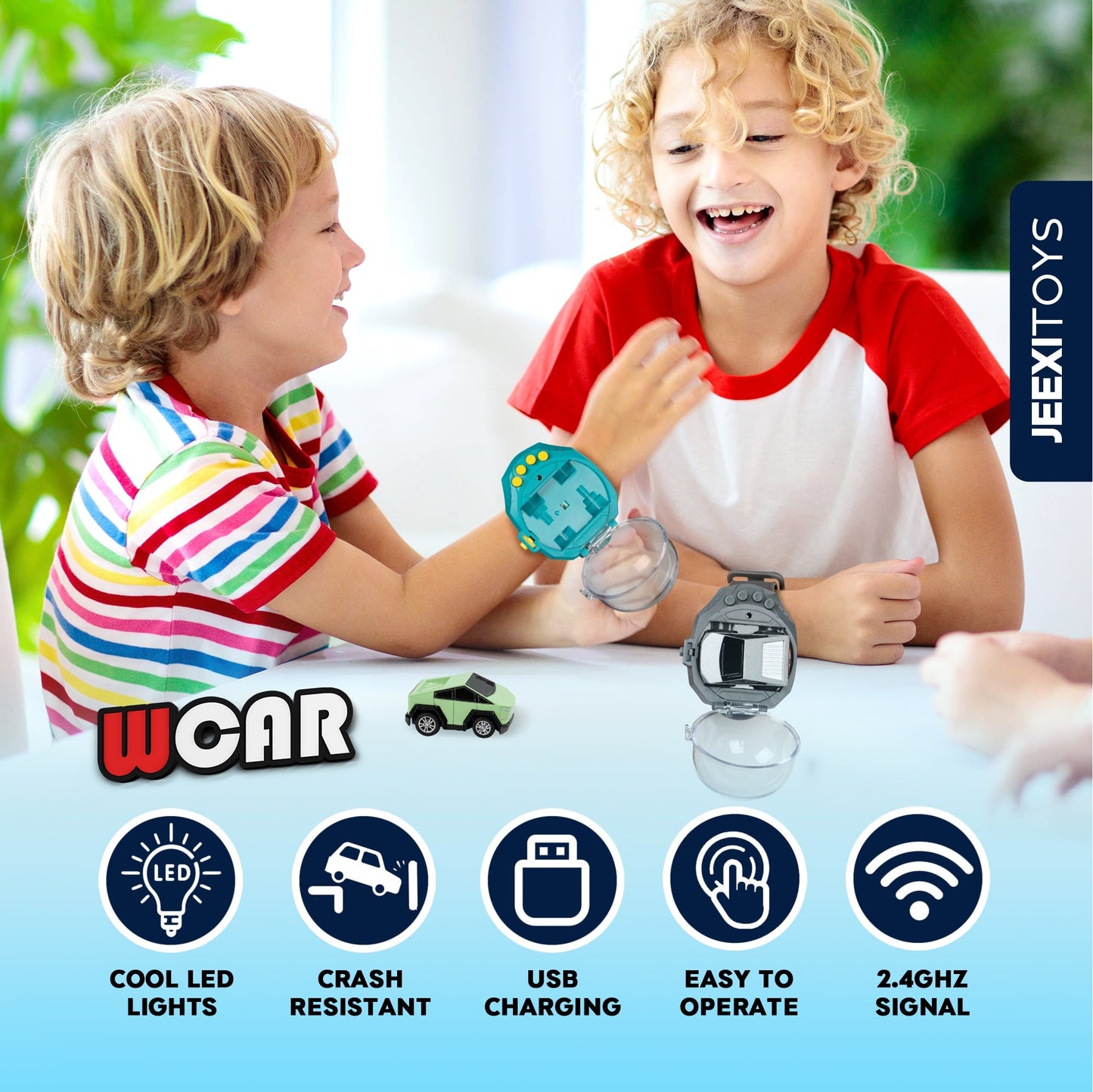 JEEXI Mini RC Car Watch Set for Kids – Wearable Remote Control Cars, LED Lights, Wrist-Mounted Controllers – Toy Cars for Boys & Girls, Fun Parent-Child Playtime - 2 Pack (Green & Gray)