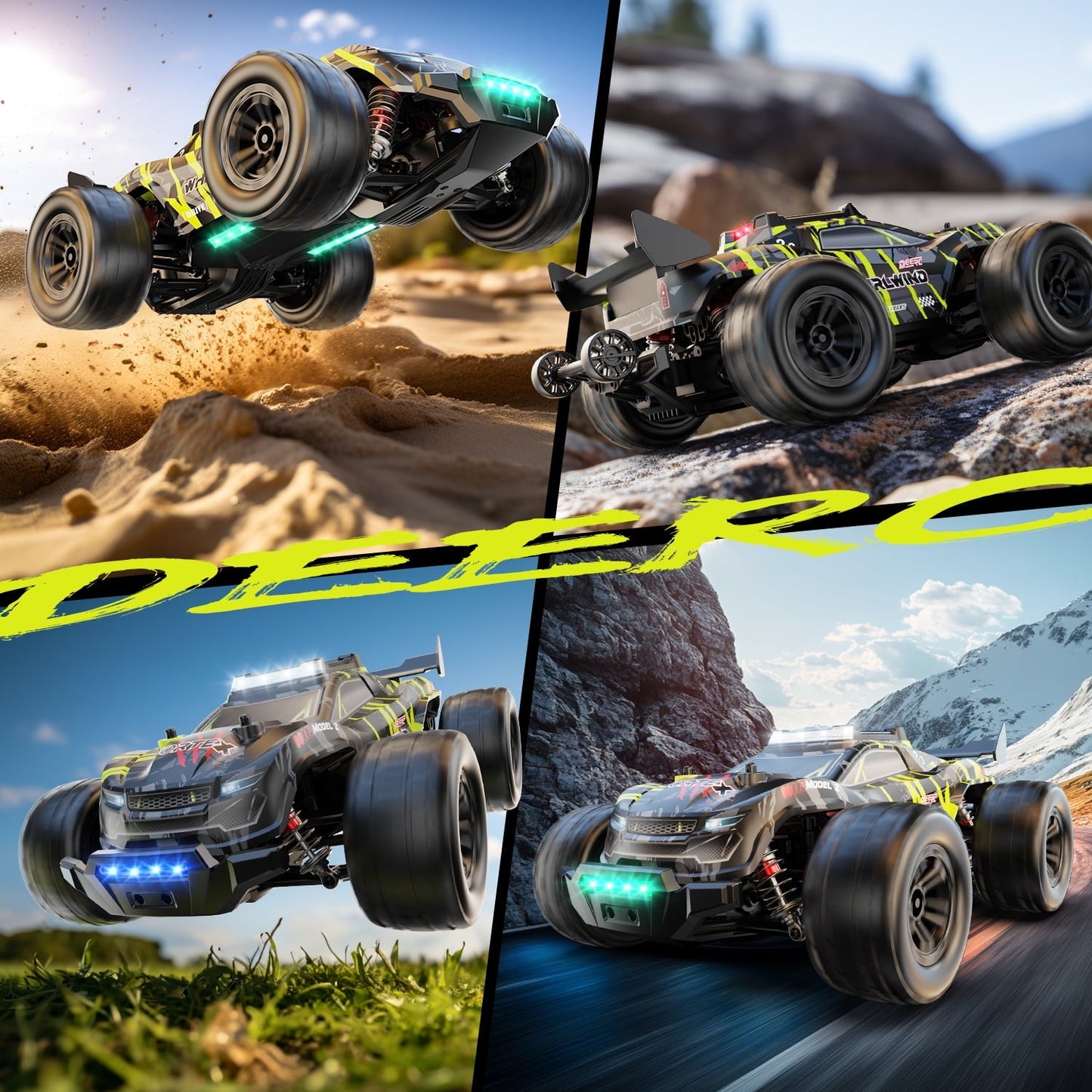 DEERC 1/14 Fast Brushless RC Car for Adults, 43 MPH High Speed 4x4 Off-Road RC Truck, Waterproof Monster Truggy, All Terrain Remote Control Drift Car for Boys 8-12, 2 Batteries, 3S Lipo Compatible