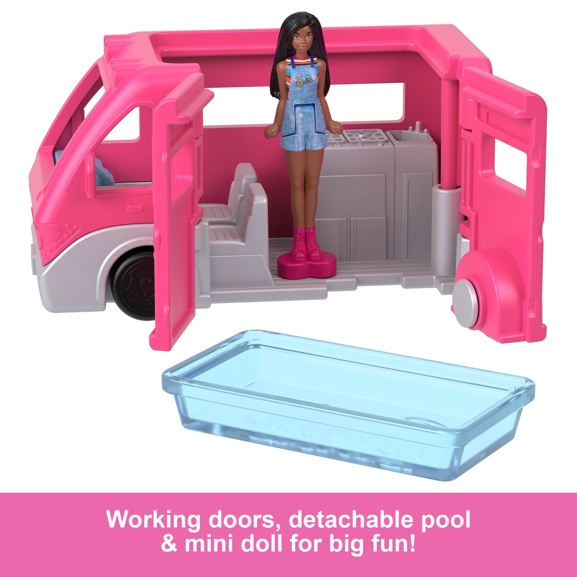 Barbie Mini BarbieLand Doll & Toy Vehicle Set, 1.5-inch Barbie Doll & DreamCamper