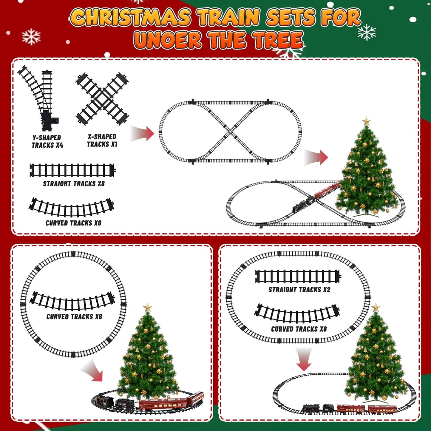 Beefunni Christmas Train Set, Boys Battery Operated Metal Alloy Electric Train Toys with Smoke, Sounds & Lights, Christmas Gifts for 3-12 Years Old Kids