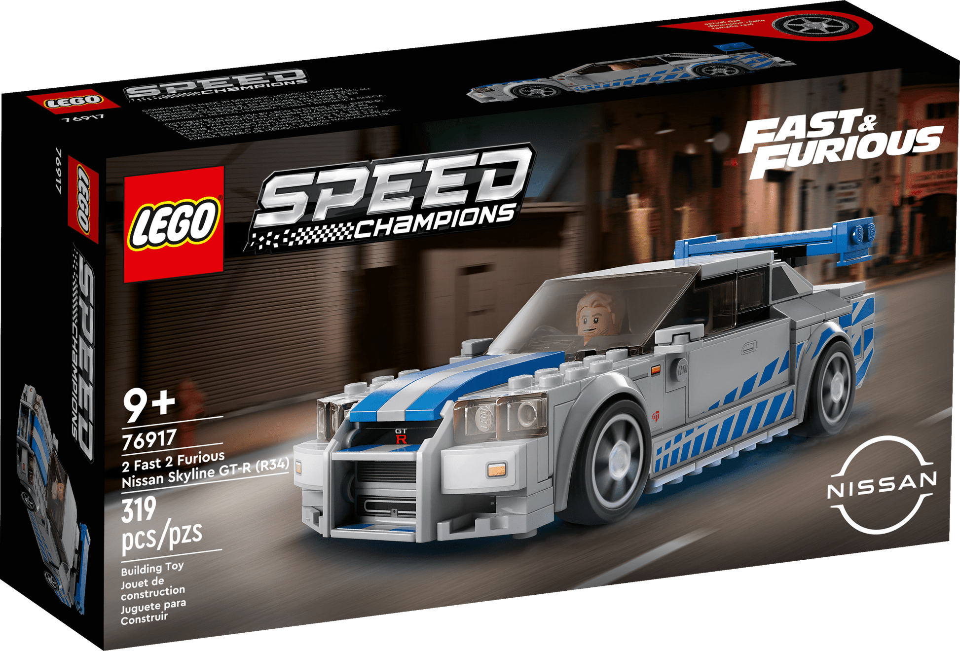 LEGO Speed Champions 2 Fast 2 Furious Nissan Skyline GT-R (R34) 76917 Race Car Toy Model Building Kit, Collectible with Racer Minifigure, 2023 Set for Kids