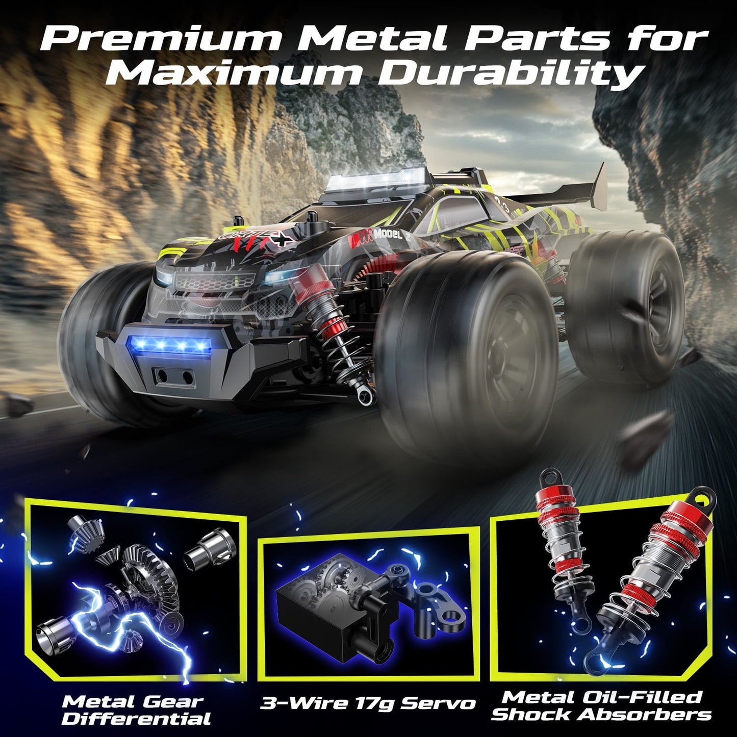 DEERC 1/14 Fast Brushless RC Car for Adults, 43 MPH High Speed 4x4 Off-Road RC Truck, Waterproof Monster Truggy, All Terrain Remote Control Drift Car for Boys 8-12, 2 Batteries, 3S Lipo Compatible