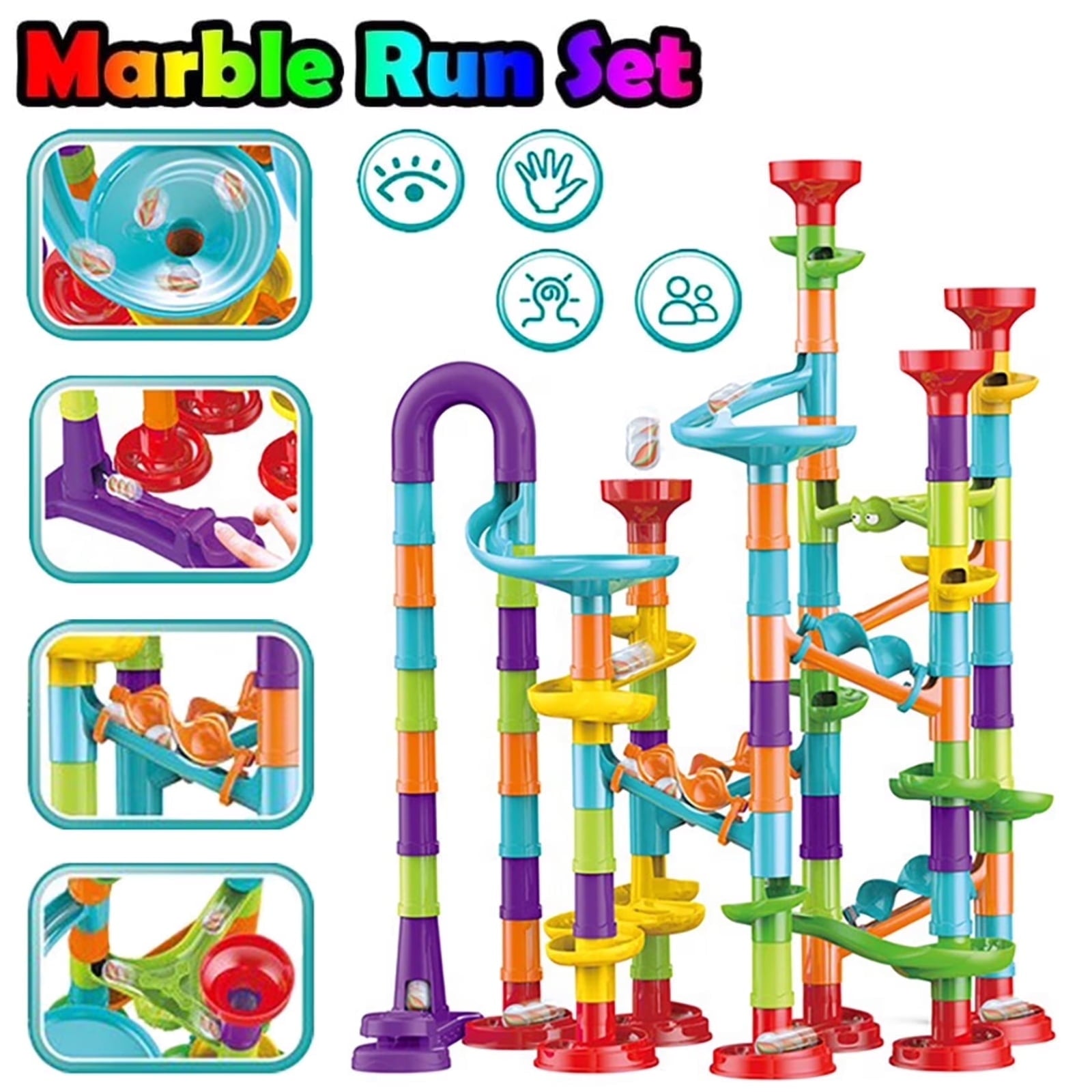 Hinzonek 113PCS kid Marble Run Race Coaster Set, Marble Run Railway Toys Construction Toys Building Blocks Set Marble Run Race Coaster Maze Toys for Kids,Gift for Boys Girls