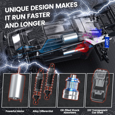 DEERC 9206E 1:10 Scale RC Cars, 48+ KM/H Hobby Grade High Speed Remote Control Car for Adults Boys, All Terrain 4WD 2.4GHz RC Monster Truck with 2 Battery for 40+ Min Play