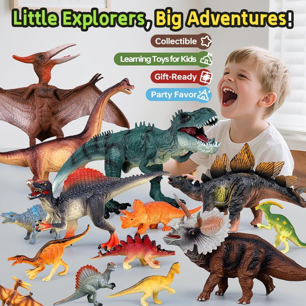Drefirsa Realistic Dinosaur Action Figures Plastic Toy Set, 14 Pieces