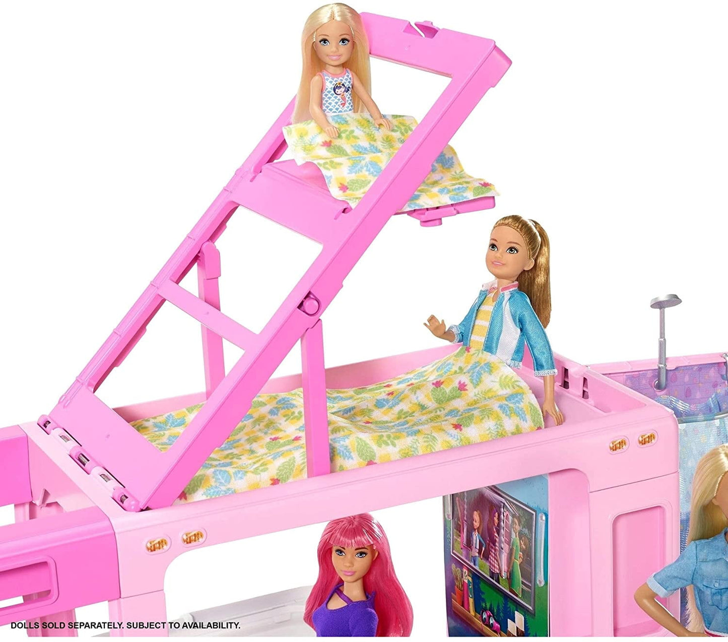 Barbie Camper Playset, 3-in-1 DreamCamper with Pool & 50 Accessories, Transforms into Doll-Sized Truck, Boat & House (Exclusive)
