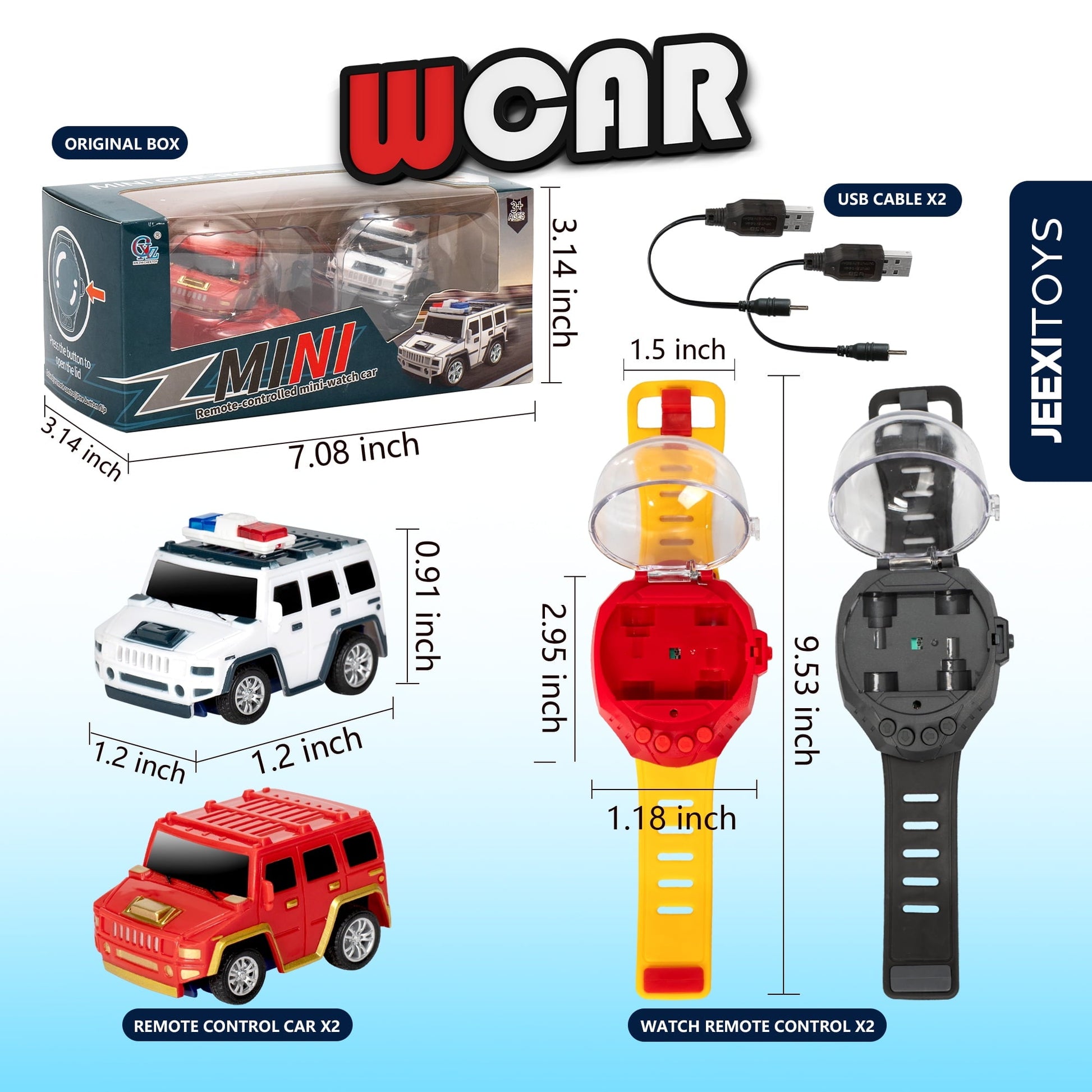 JEEXI Mini RC Car Watch Set for Kids – Wearable Remote Control Cars, LED Lights, Wrist-Mounted Controllers – Toy Cars for Boys & Girls, Fun Parent-Child Playtime - 2 Pack (Red & White)