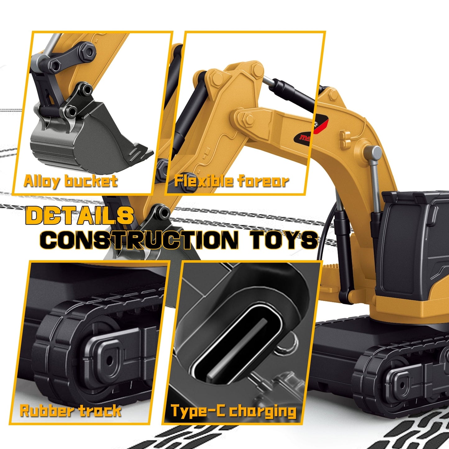 BRRRRT 1/64 Mini Remote Control Excavator, 2.4Ghz Remote Control Construction Vehicles with Metal Shovel, RC Excavator Birthday Gifts for Boys and Girls Age 3+