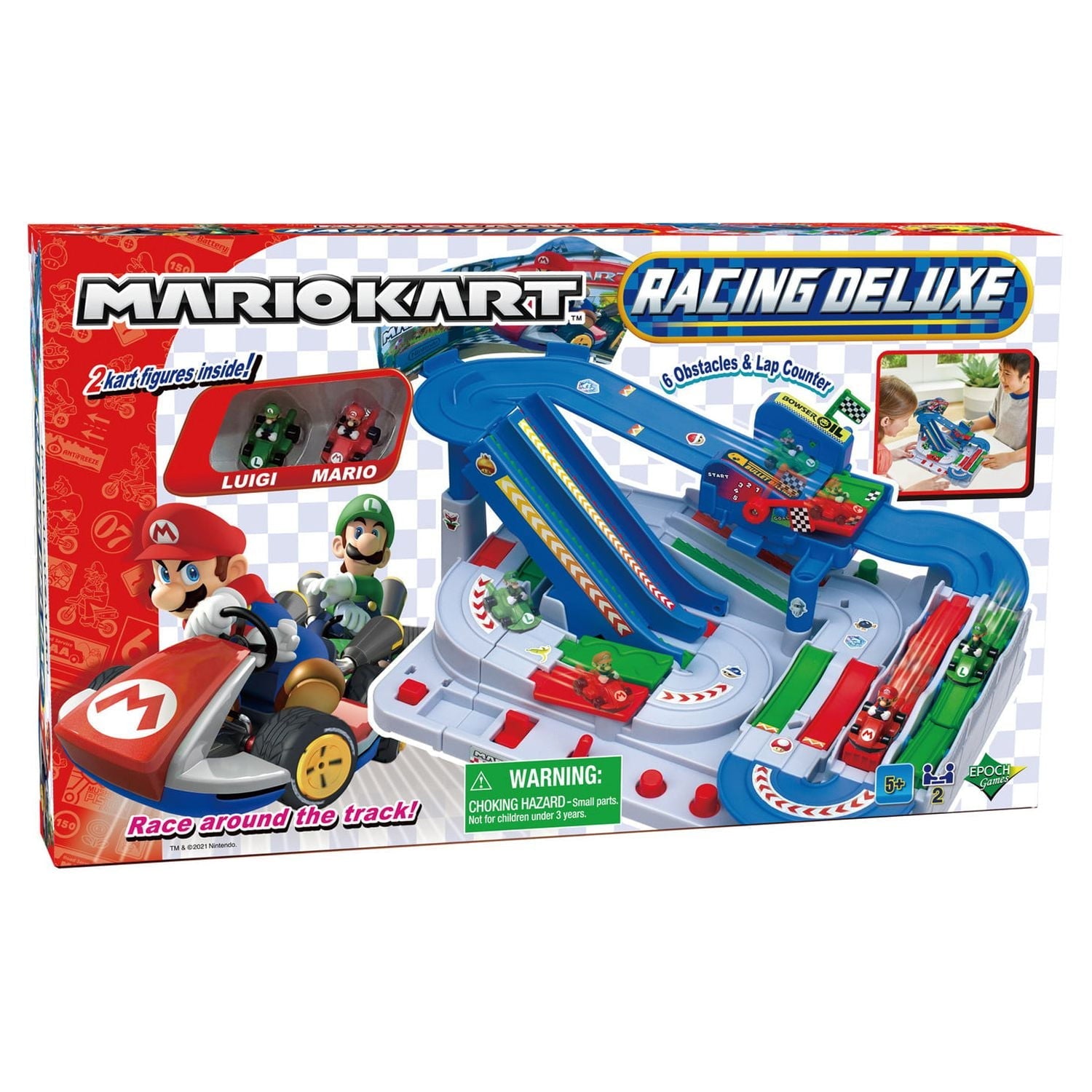 Epoch Games Super Mario Kart Racing Deluxe, Challenging Obstacle Course Track with Collectible Super Mario Kart Figures