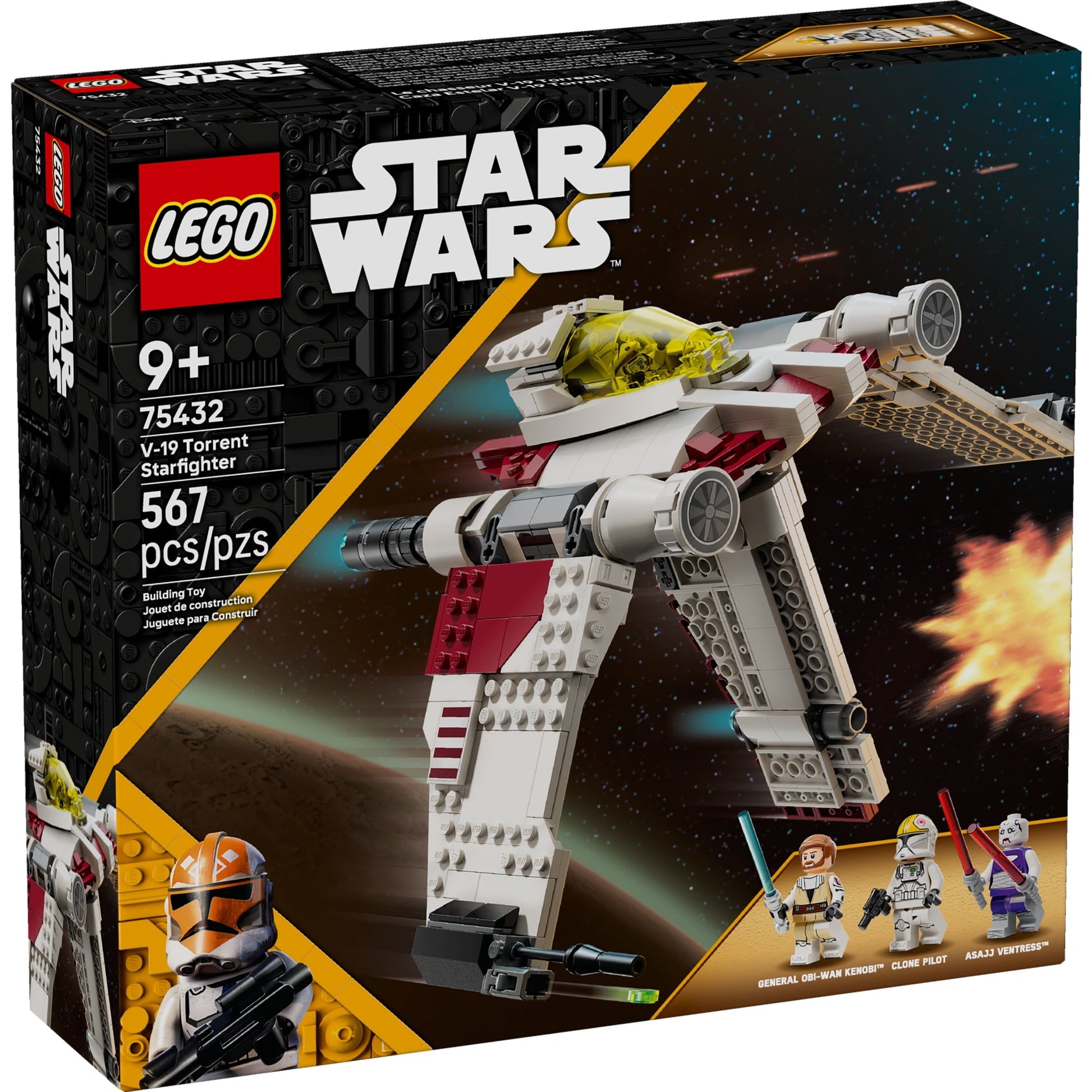 LEGO Star Wars: The Clone Wars V-19 Torrent Starfighter Building Toy - Pretend Play Set for Boys & Girls, Ages 9+ - Starship Model Kit W/ 3 Minifigures - Gift Idea for Birthdays - 75432