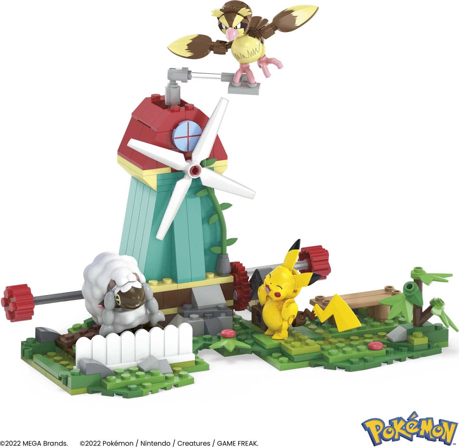 MEGA Pokemon Building Set, Countryside Windmill with 3 Poseable Action Figures (240 Pieces)