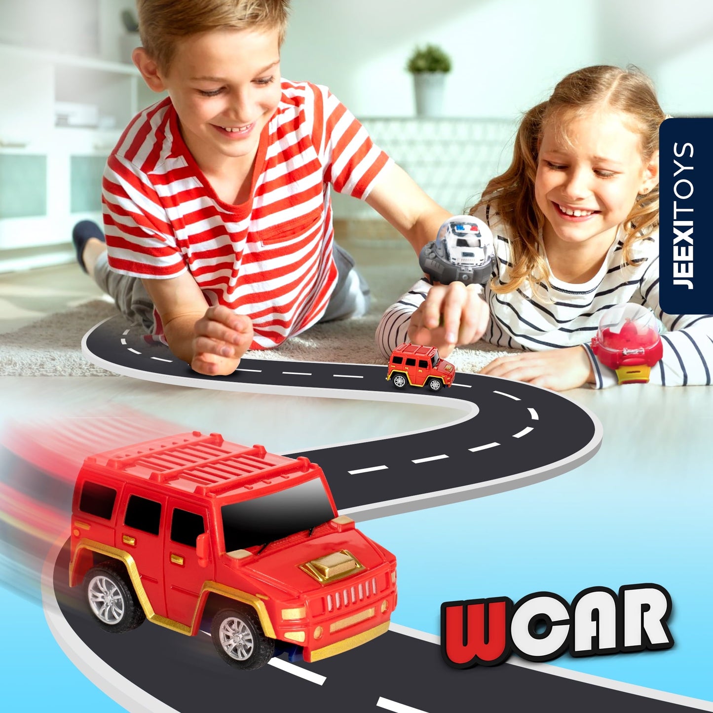 JEEXI Mini RC Car Watch Set for Kids – Wearable Remote Control Cars, LED Lights, Wrist-Mounted Controllers – Toy Cars for Boys & Girls, Fun Parent-Child Playtime - 2 Pack (Red & White)