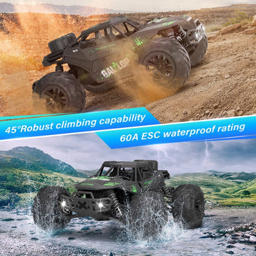 Yexmas 1:16 Scale Fast Large RC Car,40+KM/H All Terrain High Speed Remote Control Car, 4x4 RC Monster Truck with 60 Min Runtime,2 Batteries,Gifts Toys for Kids & Adults,Black