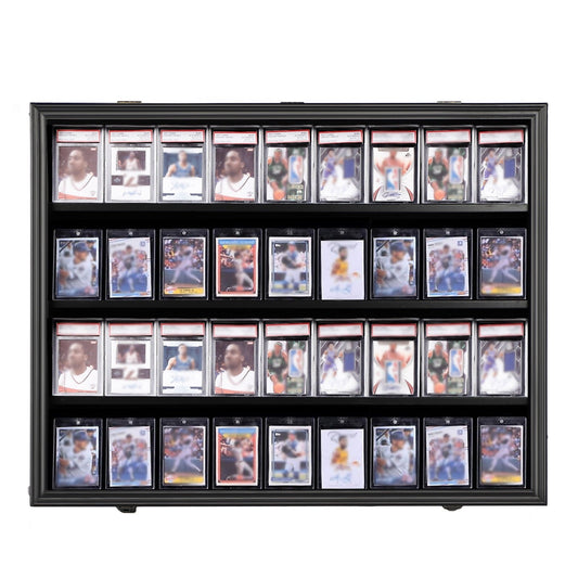 36 Graded Sports Card Display Frame - Baseball Card Display Case Lockable Trading Card Collector Wall Display Holder For Basketball Football Hockey Cards, 98% UV Protection Acrylic,Black