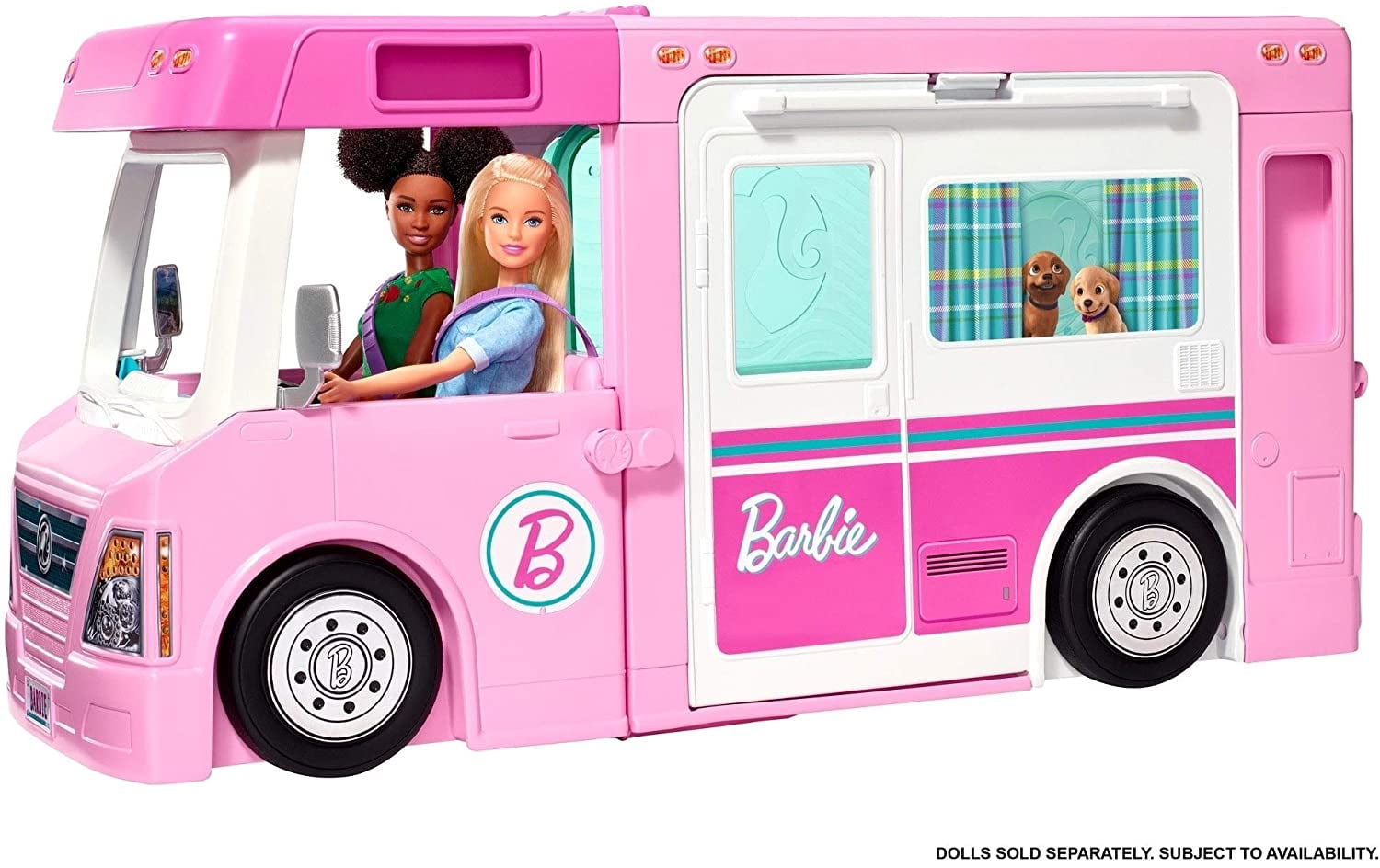 Barbie Camper Playset, 3-in-1 DreamCamper with Pool & 50 Accessories, Transforms into Doll-Sized Truck, Boat & House (Exclusive)