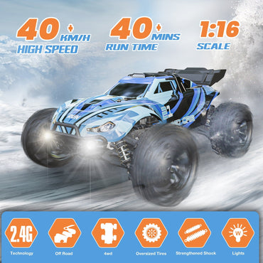 Loheer 1:16 RC Car for Adults & Kids, All Terrain 4x4 Remote Control Car, 40+ km/H Off-Road RC Trucks, 40+ Mins Running High Speed Remote Control Trucks for Teen Boy Girl Gifts