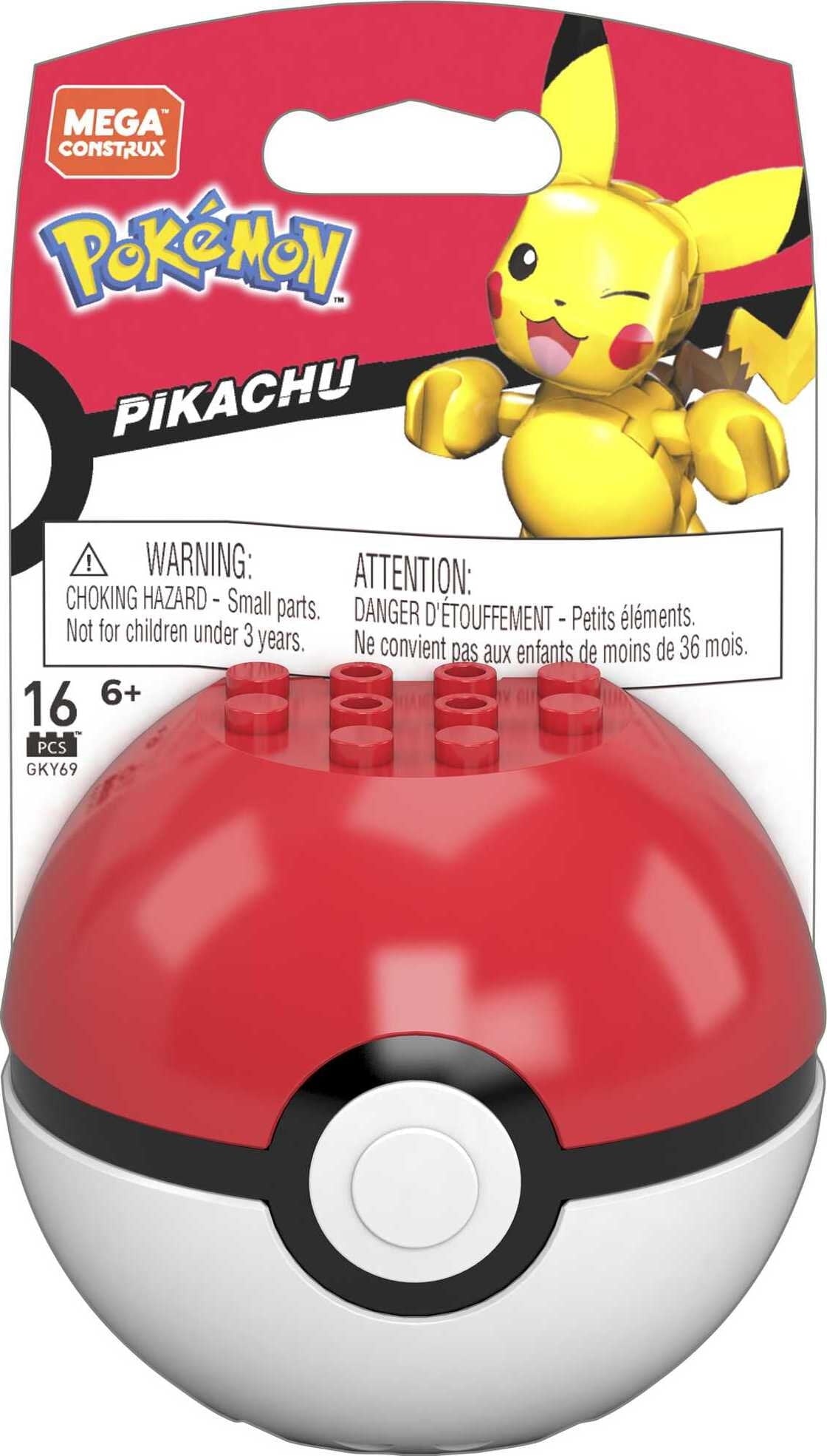 Mega Construx Pokemon Pikachu Poke Ball Construction Set with character figures, Building Toys for Kids (16 Pieces)