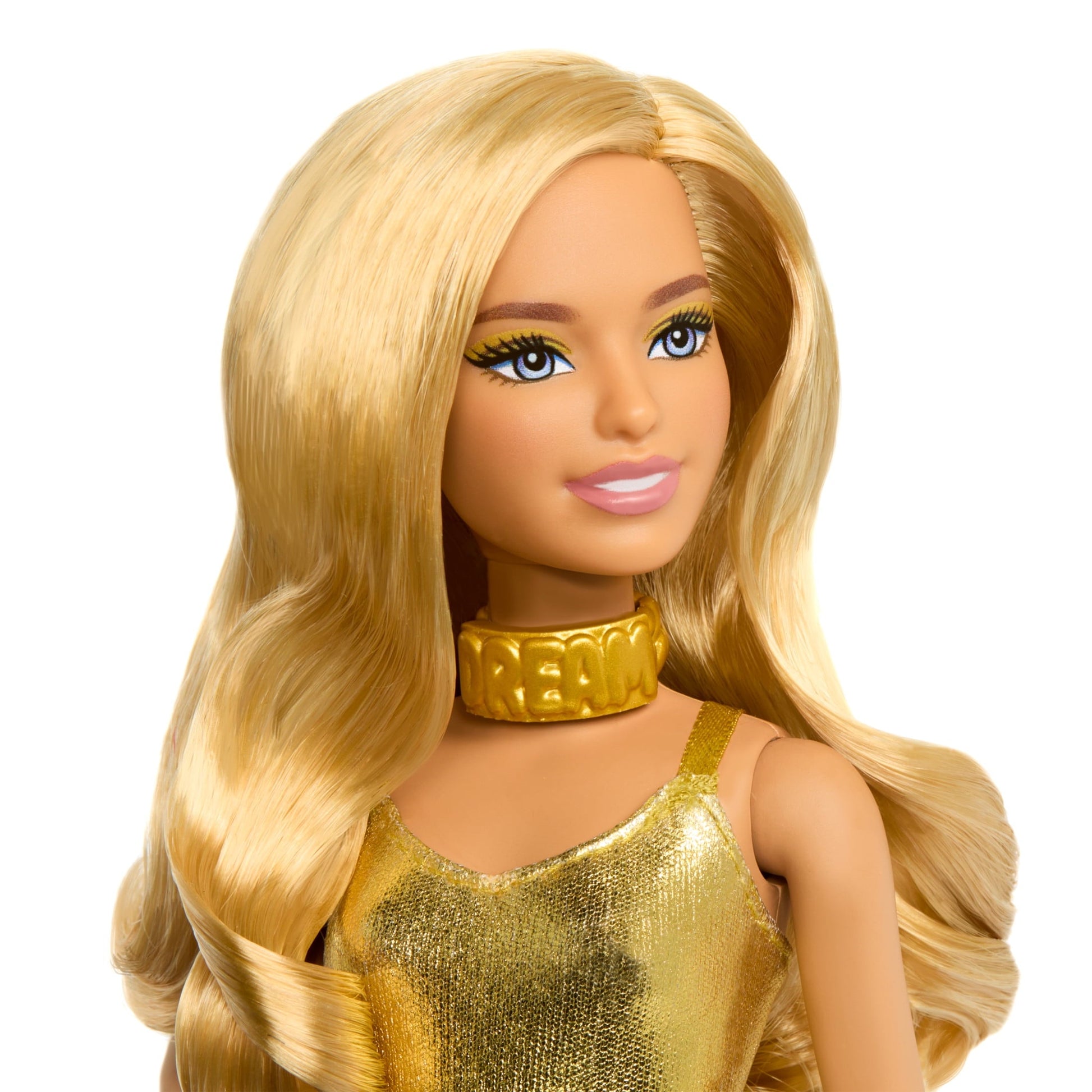 Barbie Fashionistas Doll #222, Petite with Blonde Wavy Hair, Golden Jumpsuit, 65th Anniversary
