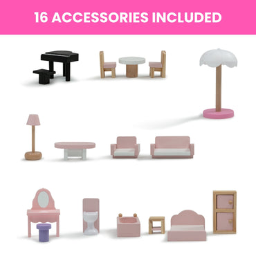 Delta Children Little Gem Dollhouse - Wooden 3-Story Dollhouse with 4 Rooms - Includes 16 Accessories - Fits 5-inch Dolls - Pretend Play Dream Gift for Ages 3+