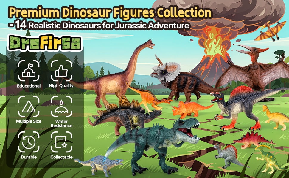 Drefirsa Realistic Dinosaur Action Figures Plastic Toy Set, 14 Pieces