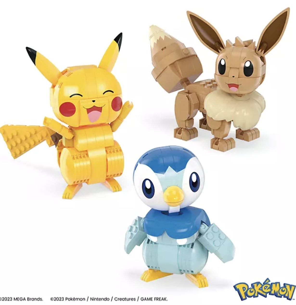 Pokemon Mega Construx Trio, 583-Piece Building Set, Pikachu Eevee Piplup Figures, 4" Tall