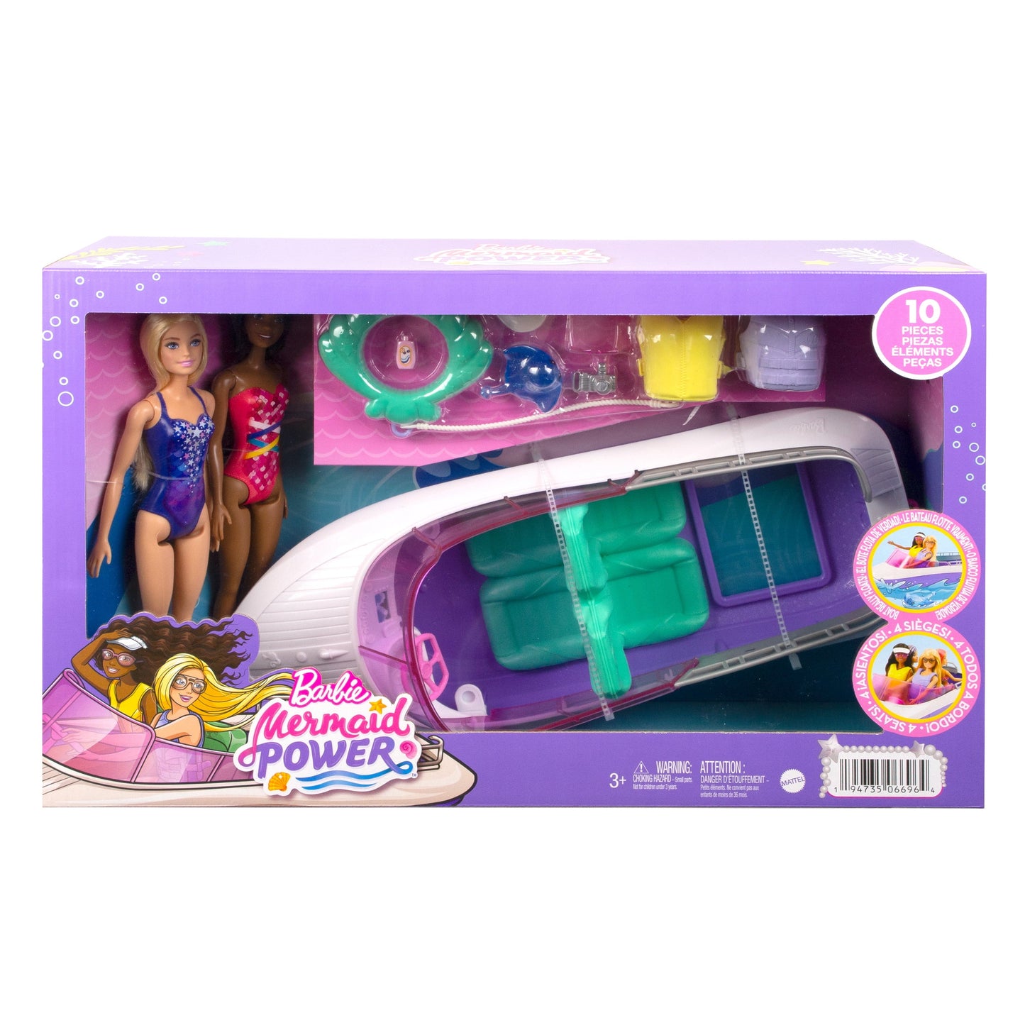 Barbie Mermaid Power Playset with 2 Barbie Dolls & 18 in. Floating Boat with 4 Seats & Accessories