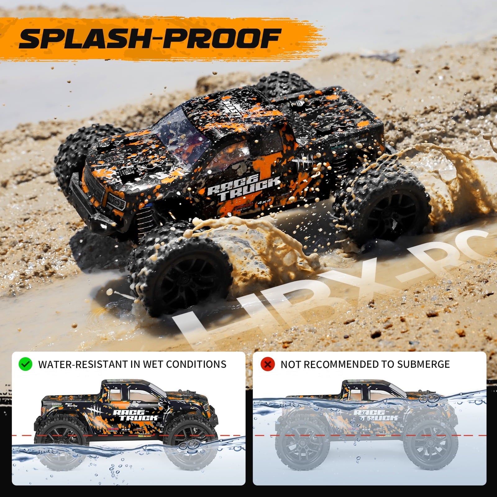 HAIBOXING 1:18 Remote Control Truck 18859 - Fast RC Car for Adults and Kids, 4x4 Waterproof Off-Road Monster Truck for Boys - Includes 2 Batteries