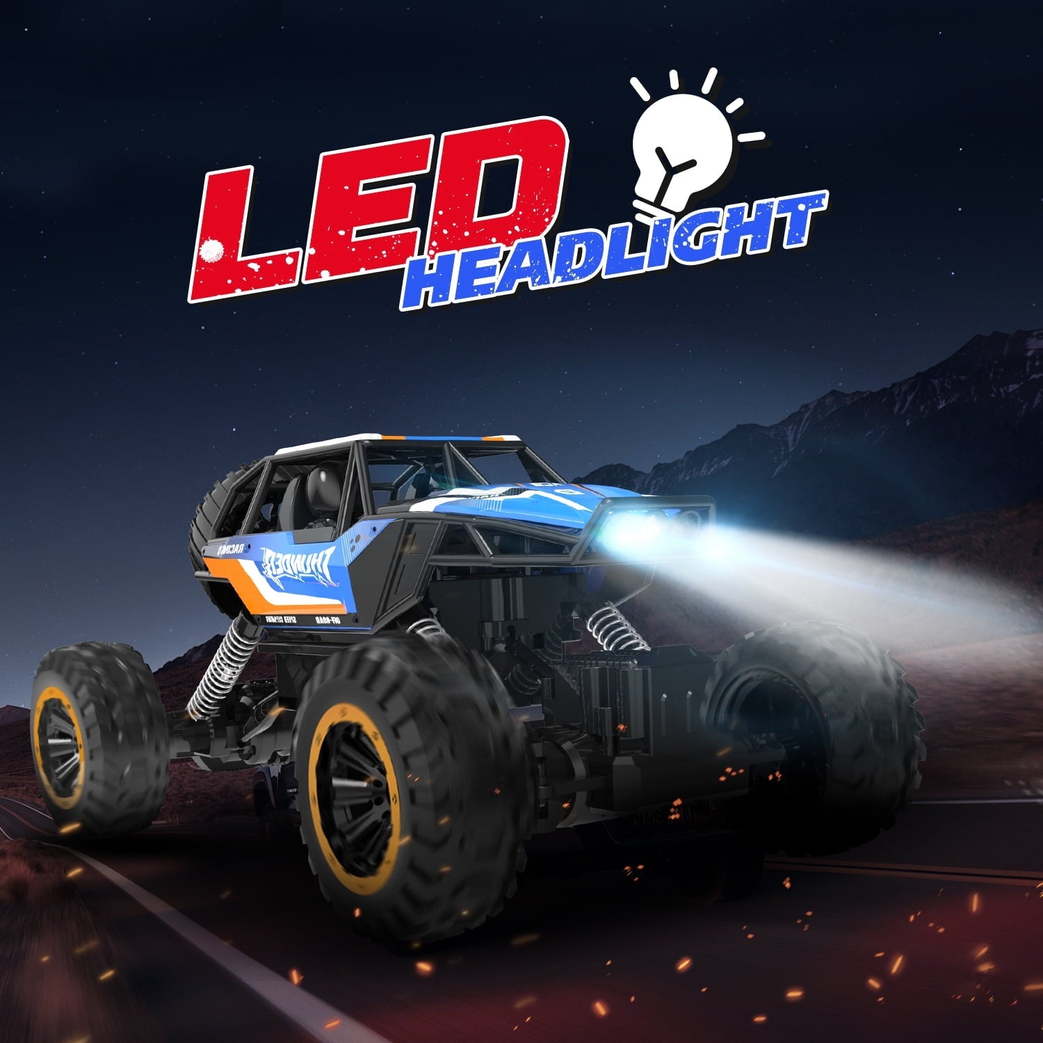 JoyStone 1:12 RC Cars 4WD Off-Road 2.4Ghz RC Monster Truck with Metal Shell and Light, Remote Control Car Crawler for Adult and Kid, 2 Batteries, Dark Blue