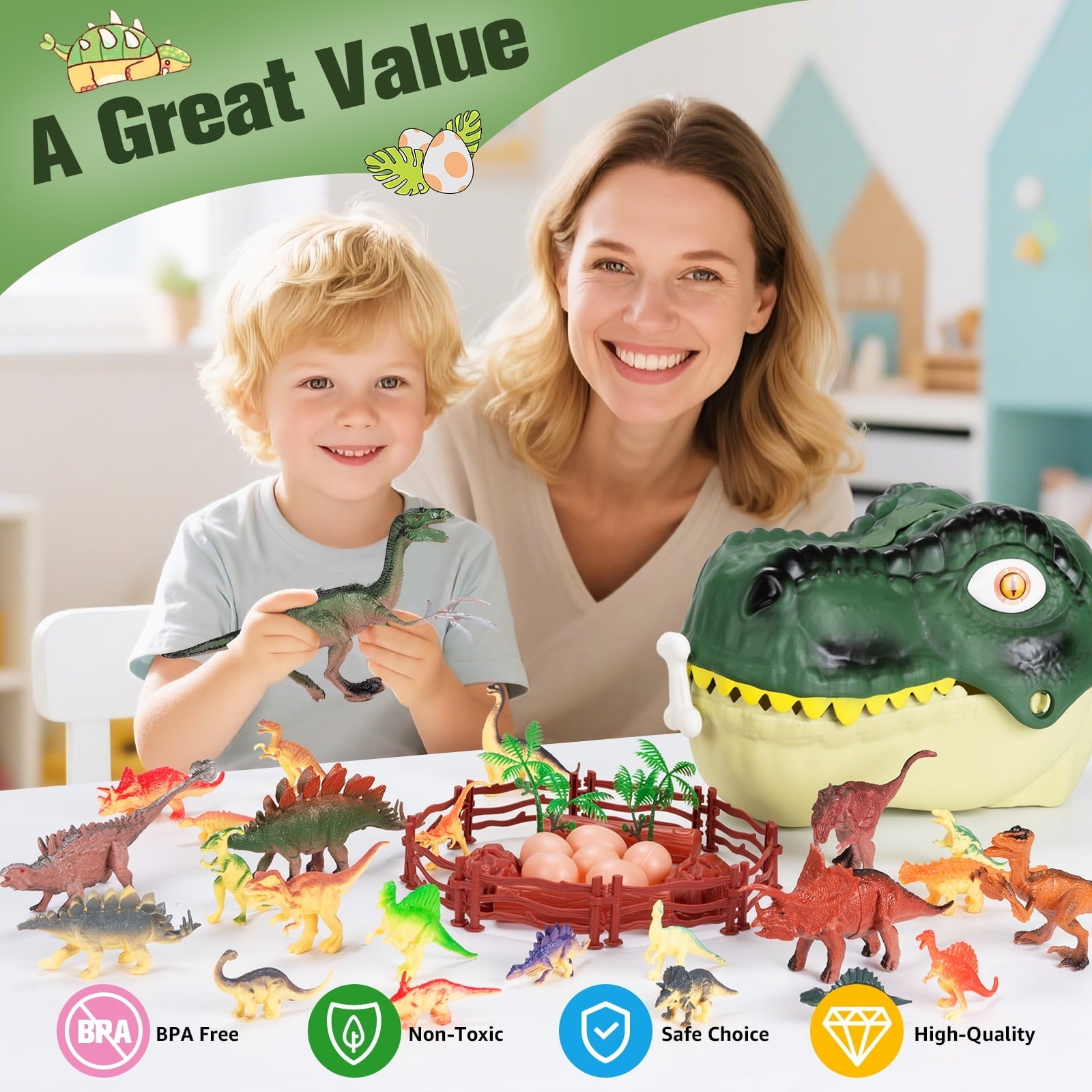 FunMagic Dinosaur Toys for Kids 3-6,45PCS Realistic Jurassic Dinosaurs Figures with Eggs&Trees&Fence,Dino World Playset, Gift for Toddler Boys & Girls