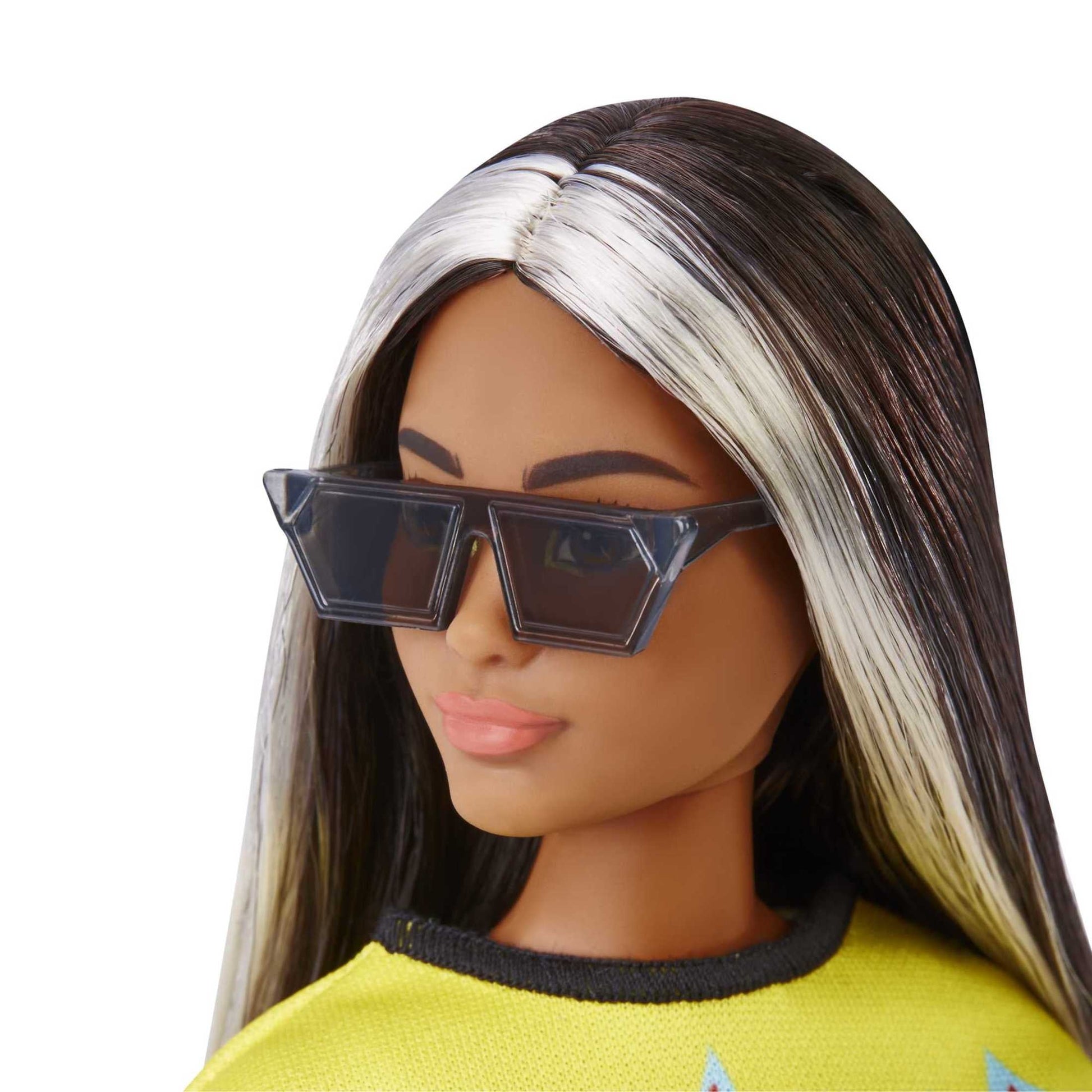 Barbie Fashionistas Doll #179, Curvy with Long Highlighted Hair in Crop Top & Checkered Skirt