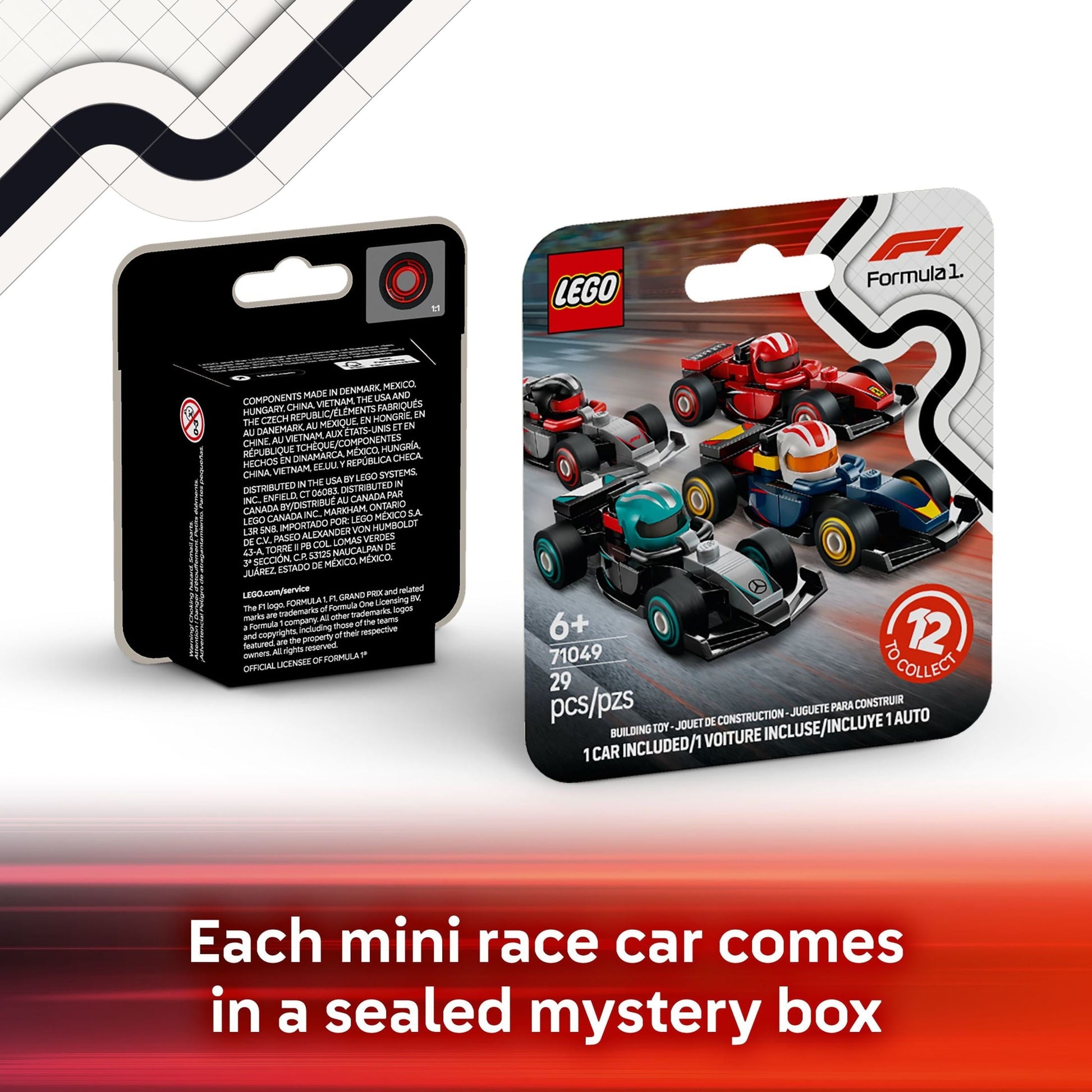 LEGO F1 Collectible Race Cars, 6 Pack - Building Set for Boys & Girls, Ages 6+ - Birthday Party Favor or Gift - Mystery Box W/ Surprise F1 Car Toys - Travel Toys for Kids - 66796