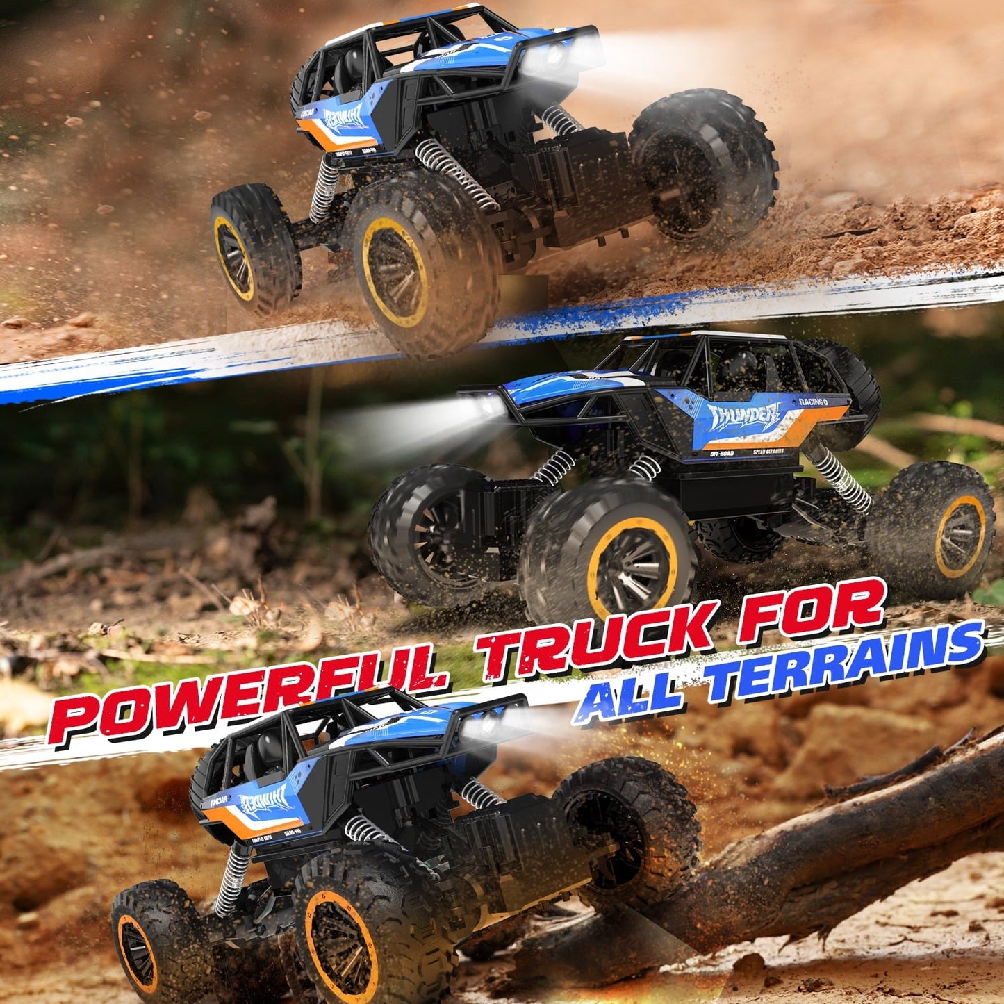 JoyStone 1:12 RC Cars 4WD Off-Road 2.4Ghz RC Monster Truck with Metal Shell and Light, Remote Control Car Crawler for Adult and Kid, 2 Batteries, Dark Blue