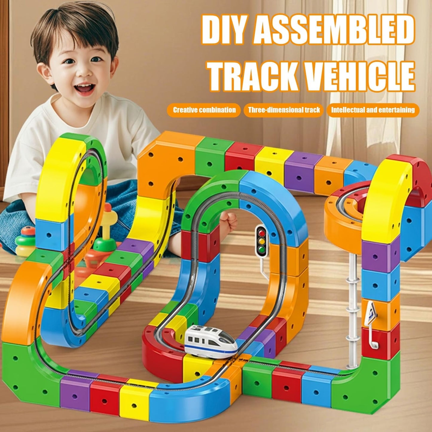Track Fusion Train Set, 51Pcs Flexible Race Trackfusion Train, Magic Rail Cube Magnetic Monorail, Antigravity Car Block Track Fusion Toy for Kids