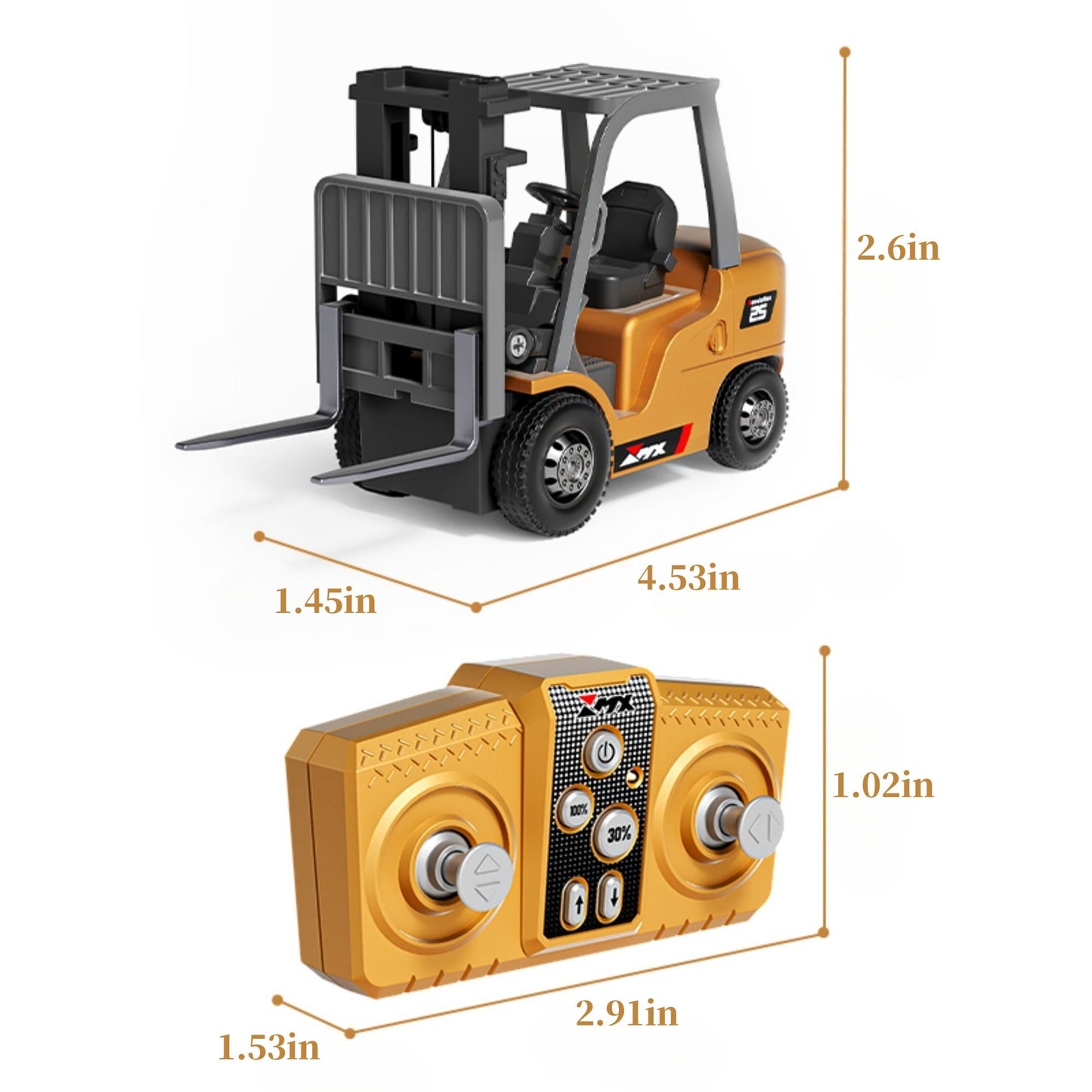 BRRRRT 1/64 RC Forklift Toy 7 Channel 2 Mode Mini Remote Control Forklift Truck with Rechargeable Battery 2 in 1 Transformable Lift Fork & Hook for Adults Kids Boys and Girls
