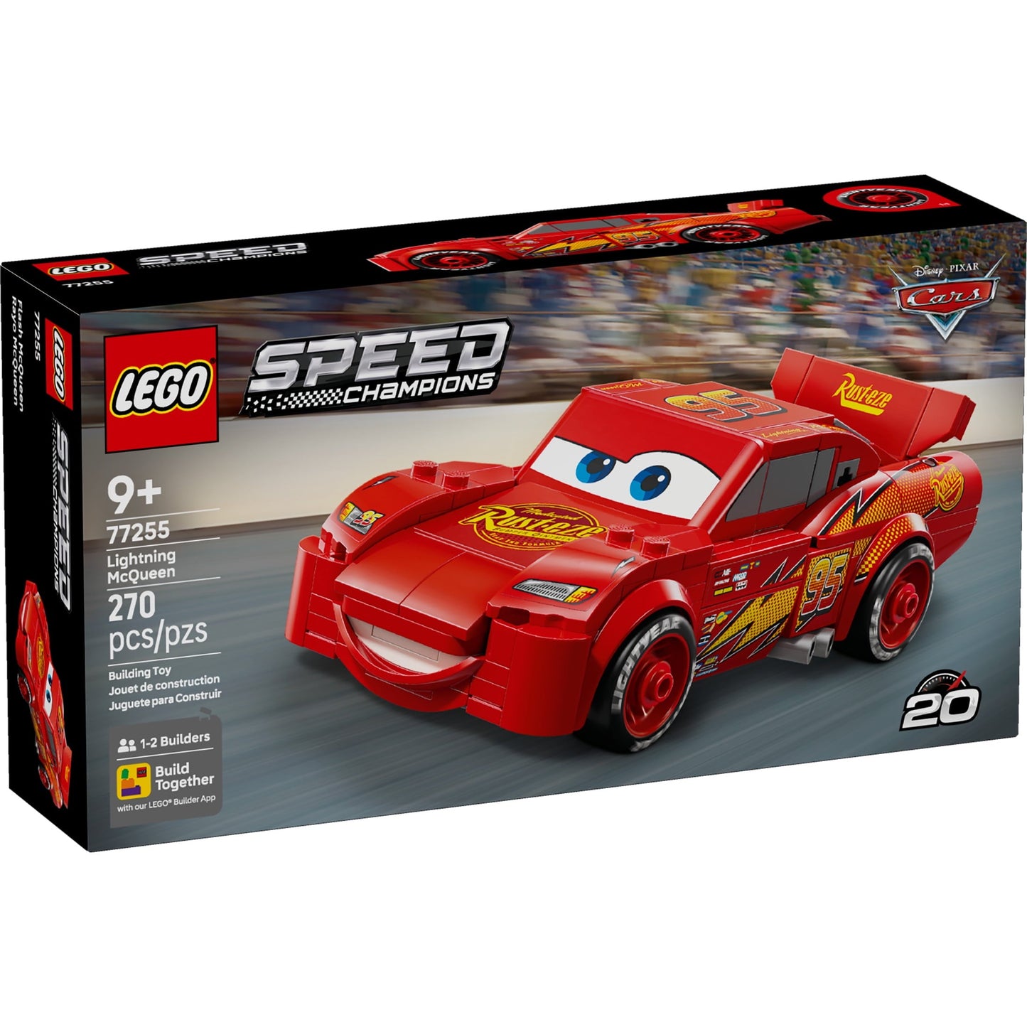 LEGO Speed Champions Lightning McQueen Toy - Disney Pixar Cars Building Blocks for Kids, Boys & Girls, Ages 9+ - Pretend Play Race Car & Bedroom Shelf Display - 77255