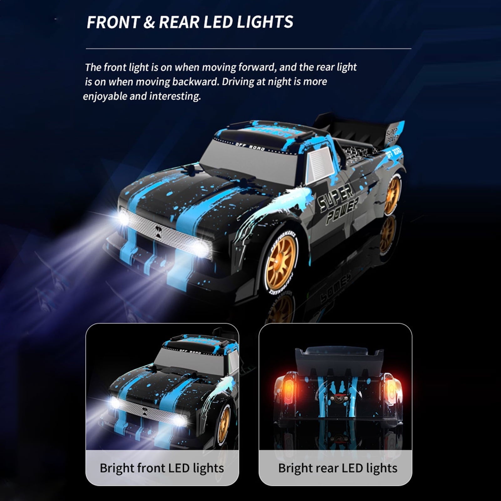1/16 RC Drift Car, 20KM/H 4WD 2.4GHz Remote Control Car with 2 Batteries, High Speed Drift RC Cars, Extra Tires, Lights and Spray, Toy Car for Adults Boys Girls Gifts