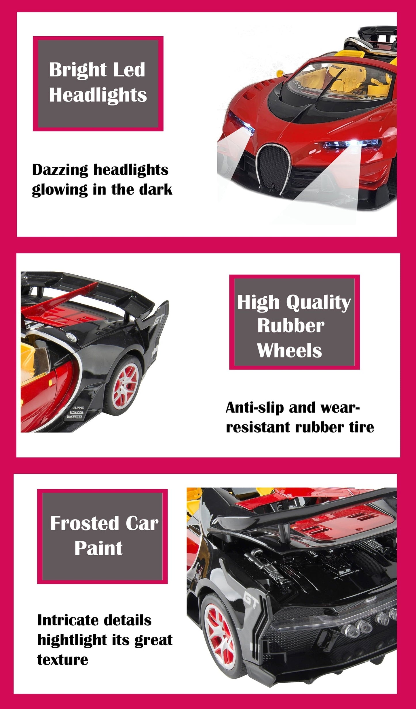 Remote Control Car, 1:14 Scale Rechargeable High Speed Racing Car with Lights, Ideal Christmas Toy RC Car Gift for Boys and Girls