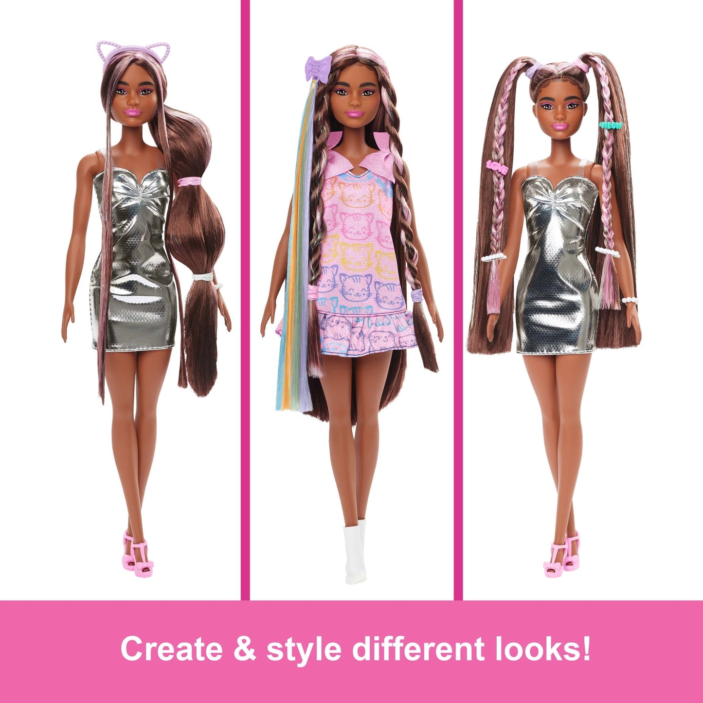 Barbie Fun & Fancy Doll & Accessories, Brunette Fashion Doll with Extra-Long Hair & 2 Looks