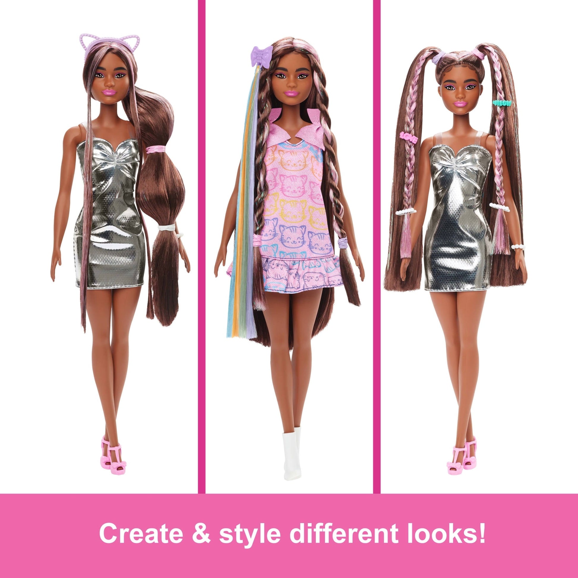 Barbie Fun & Fancy Doll & Accessories, Brunette Fashion Doll with Extra-Long Hair & 2 Looks