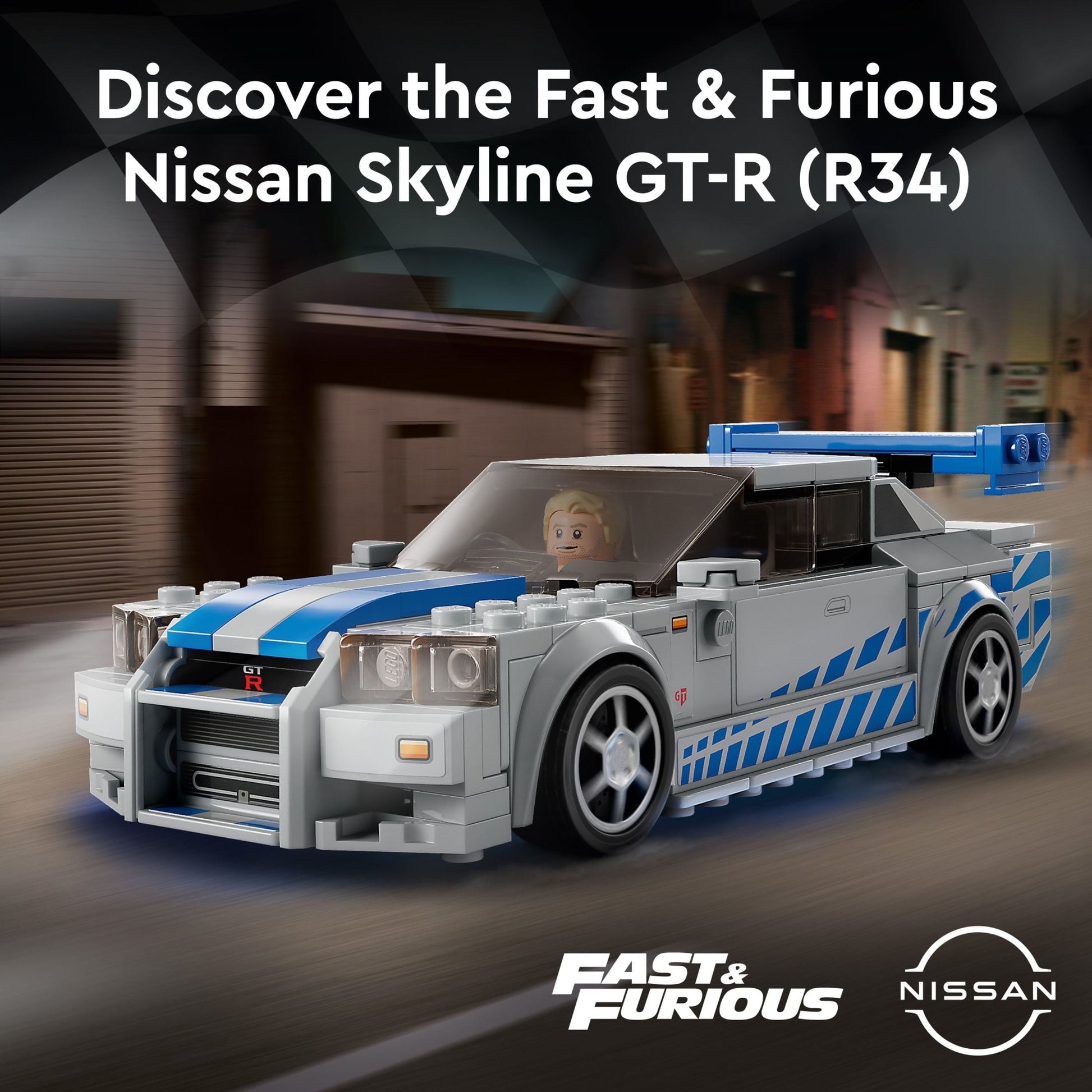 LEGO Speed Champions 2 Fast 2 Furious Nissan Skyline GT-R (R34) 76917 Race Car Toy Model Building Kit, Collectible with Racer Minifigure, 2023 Set for Kids