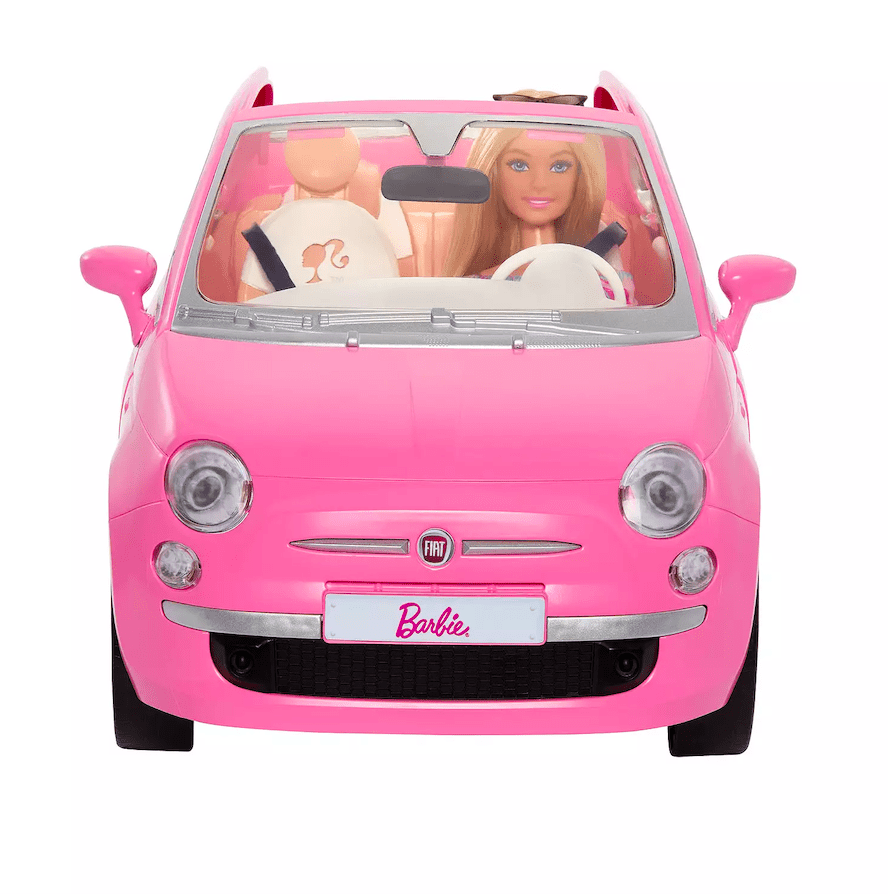 Barbie Doll & Fiat 500 Vehicle Play Set, Fashion Doll with Pink Toy Car & Accessories