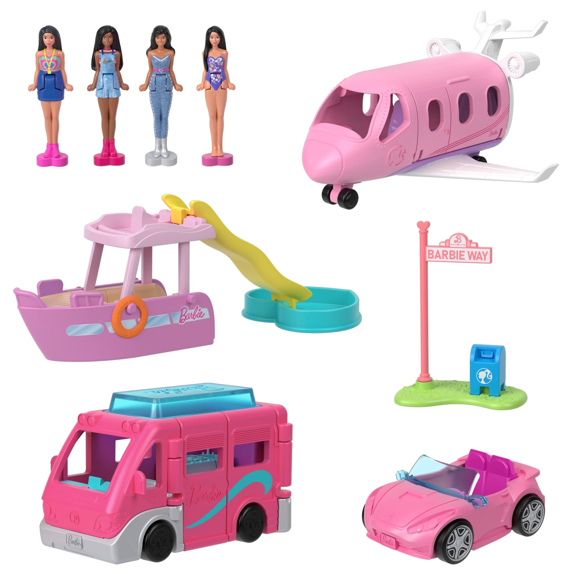 Barbie Mini BarbieLand 4-Pack Doll & Vehicle Set, 4 1.5-inch Dolls & 4 Iconic Toy Vehicles