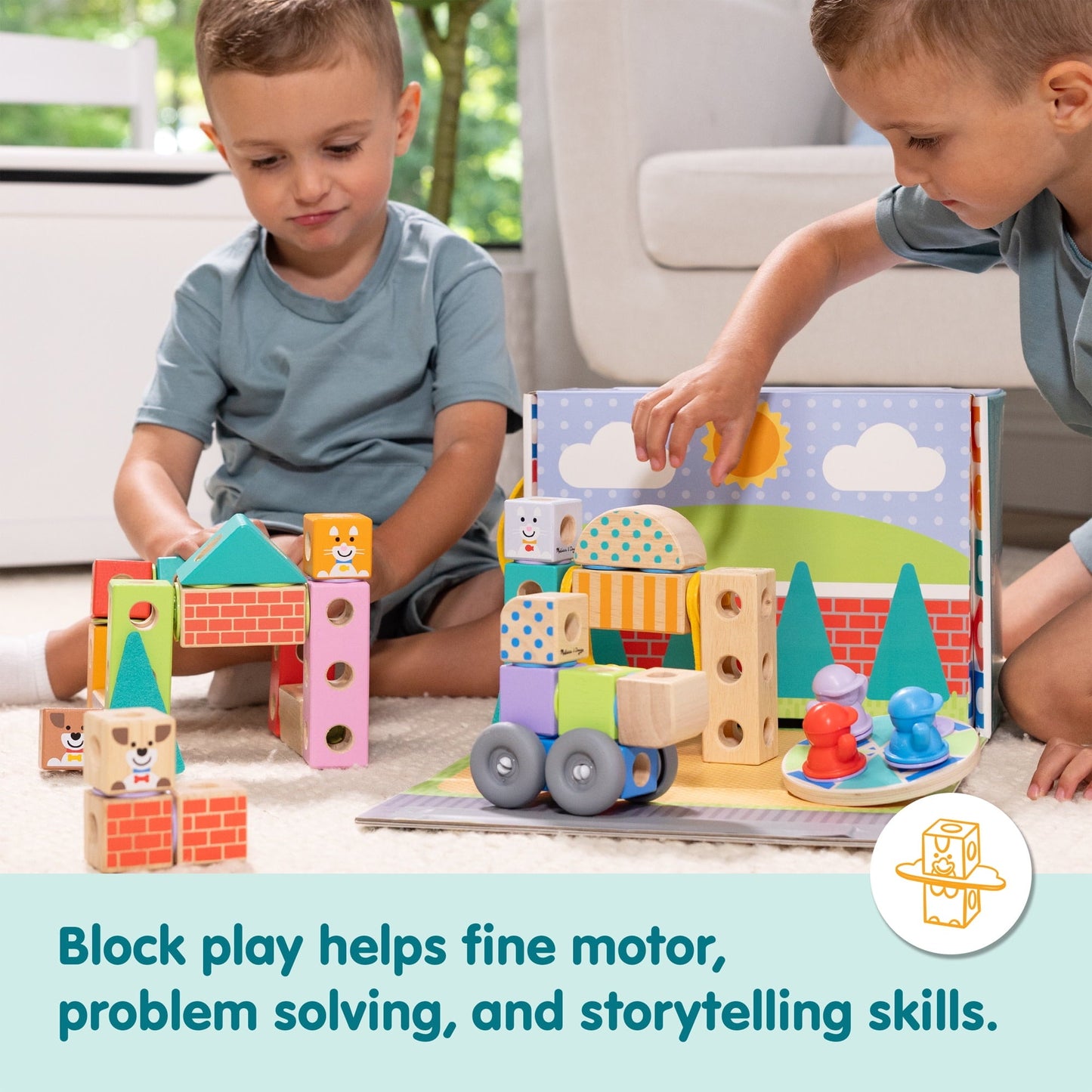 Melissa & Doug Blockables™ Town Snap And Play, Mix And Match Connectable Wooden Building Blocks Play Set Toy for Preschool Boys And Girls (73 Pcs) - FSC Certified