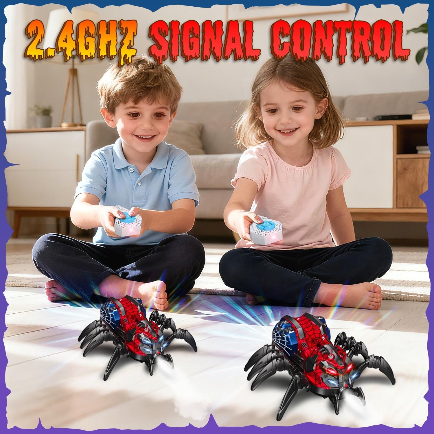 Huge Wave Remote Control Car for Boys, 2.4GHz RC Spider Toys with Spray and Lights, Realistic Moving Legs, Christmas Birthday Gift for Kids Ages 4-12