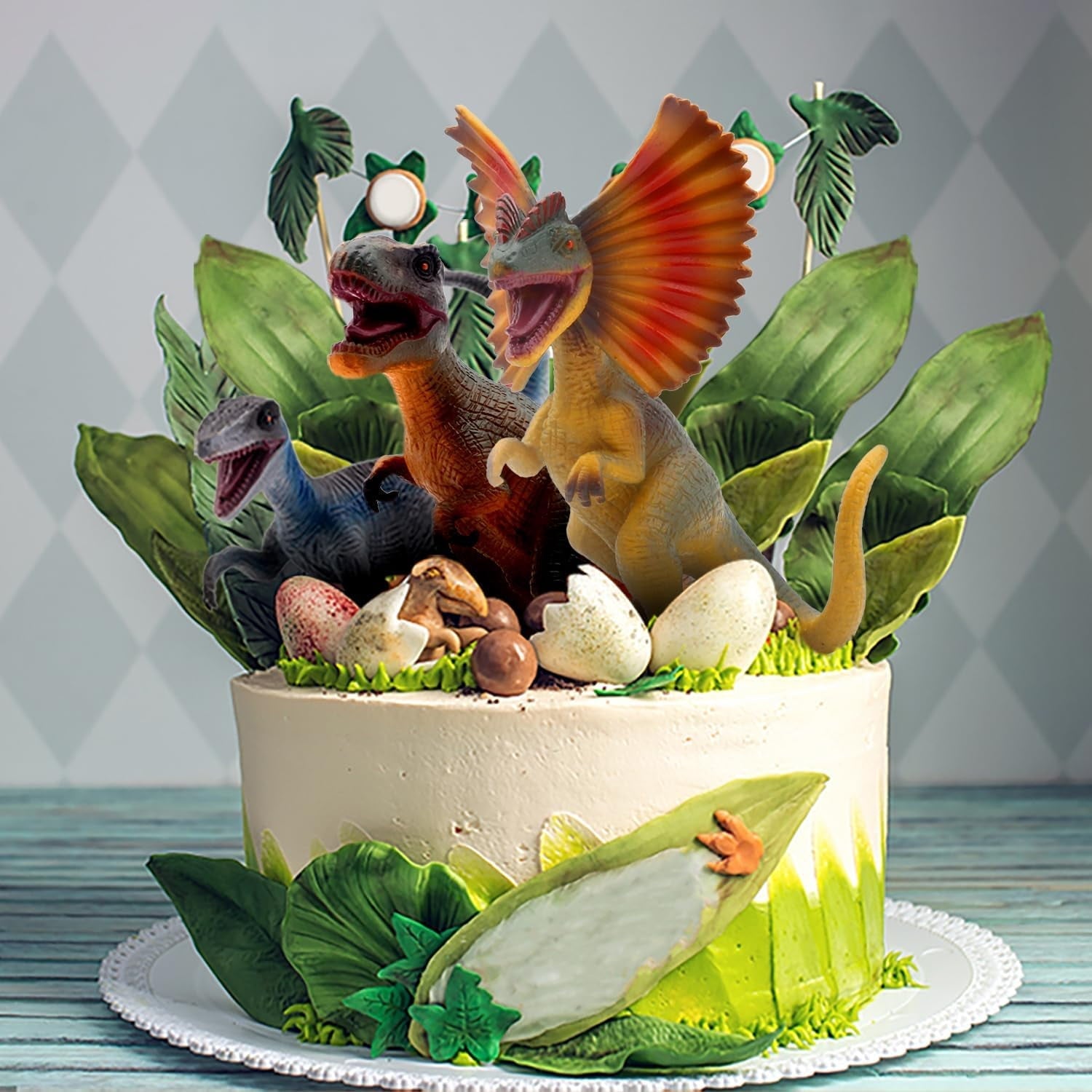 Woaeety 6Pack 6.3 Inch Jurassic Dinosaur Toy Figures, Realistic Dino Toys Set Dilophosaurus Blue Velociraptor T-Rex Mosasaurus Brachiosaurus Pterosaur Dinosaur Figurines for Dino Party