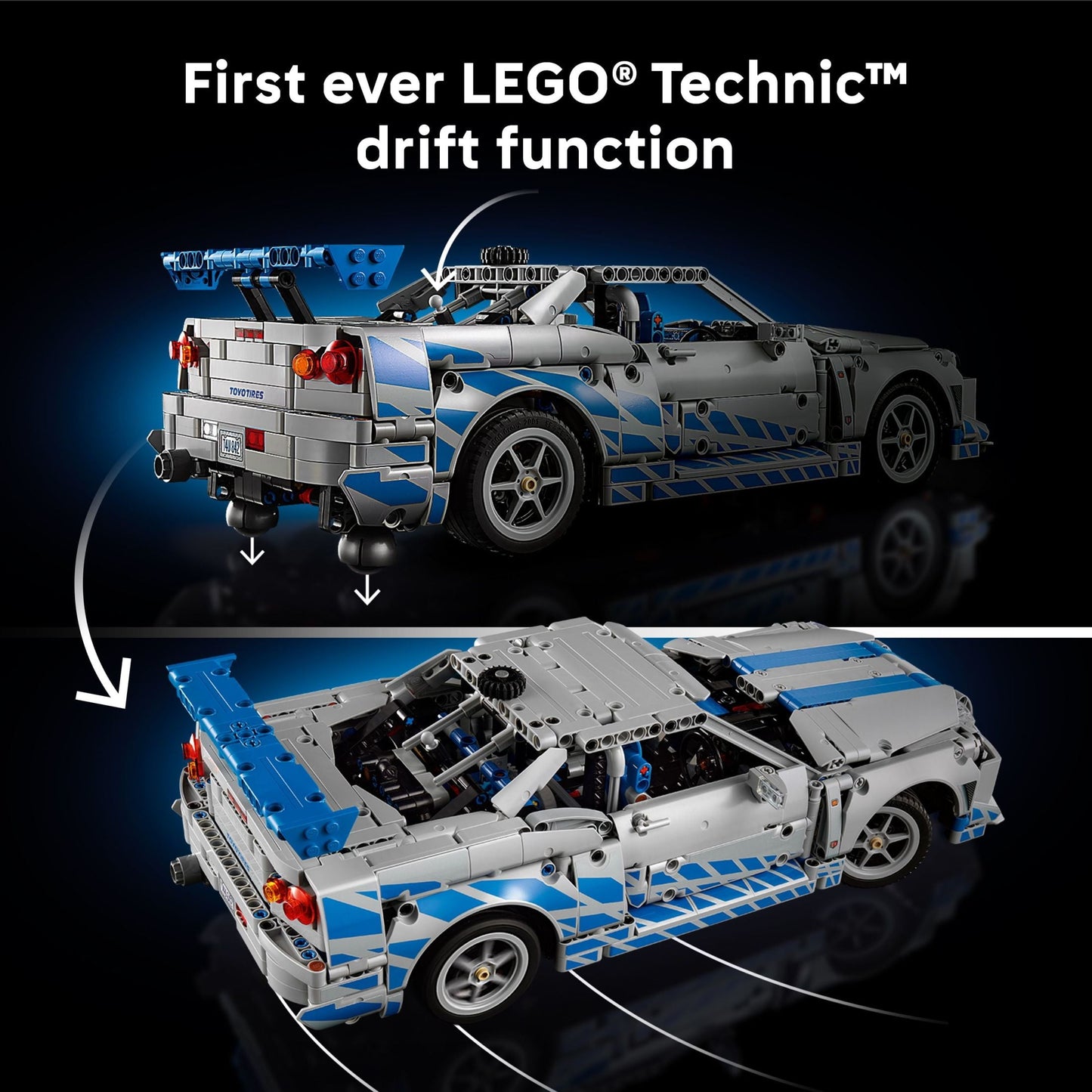 LEGO Technic 2 Fast 2 Furious Nissan Skyline GT-R (R34) Car - DIY Kit & Building Set for Adults - Collectible Model Street Racer with Drift Function - Gift for Car Enthusiasts and Movie Fans - 42210