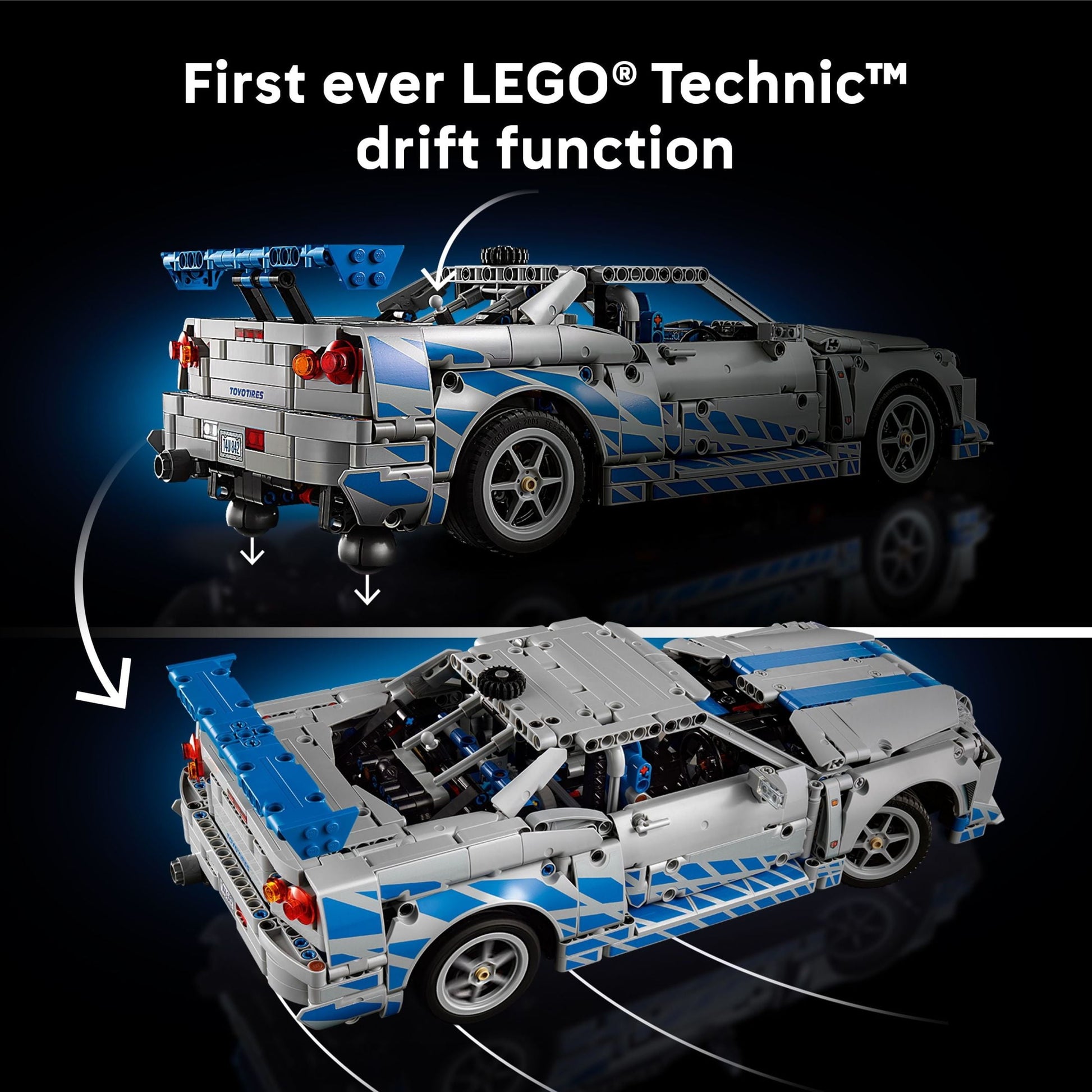 LEGO Technic 2 Fast 2 Furious Nissan Skyline GT-R (R34) Car - DIY Kit & Building Set for Adults - Collectible Model Street Racer with Drift Function - Gift for Car Enthusiasts and Movie Fans - 42210