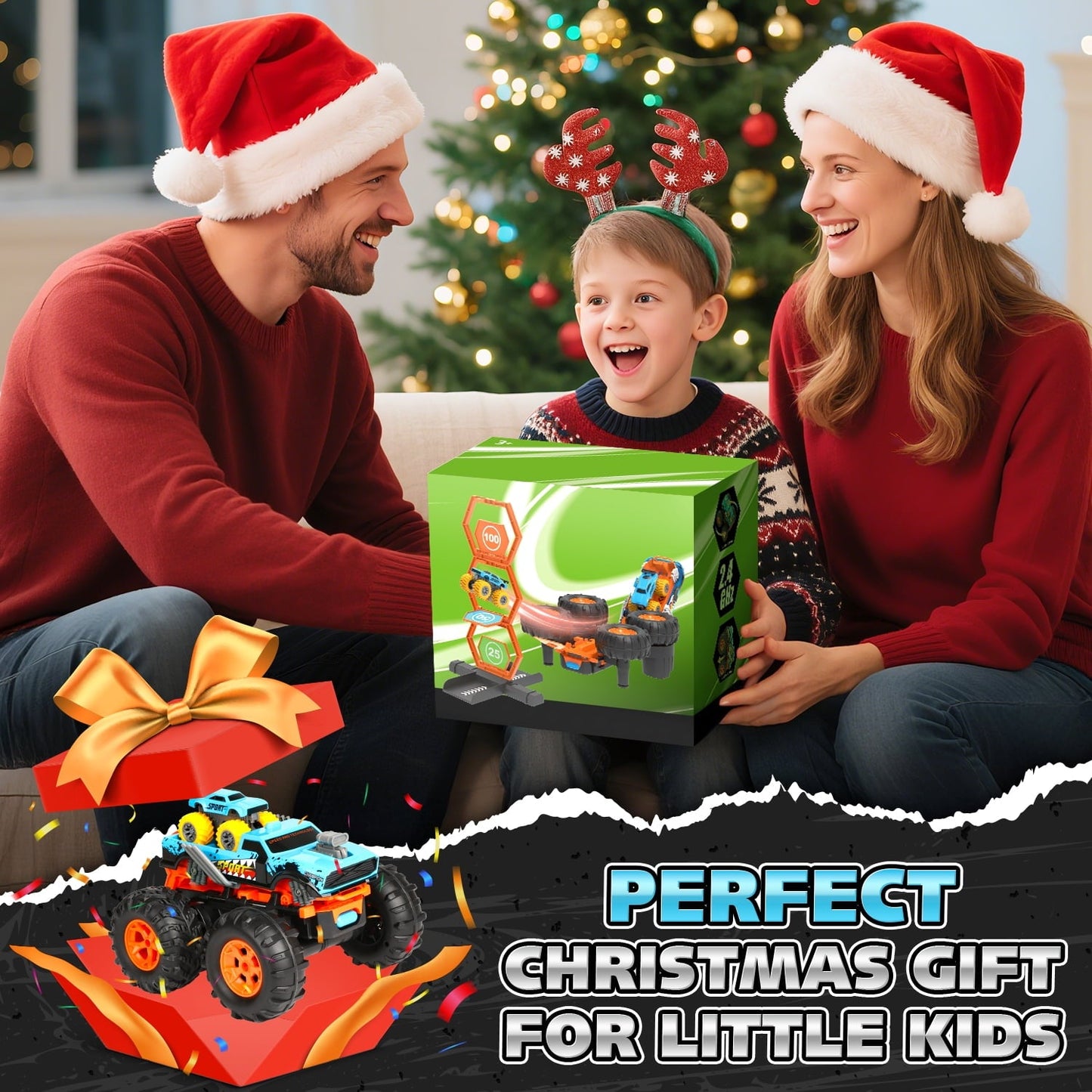 Huge Wave Remote Control Car for Boys, 1:16 Scale RC Stunt Monster Truck Toys, with Transform Track and Mini Car, Christmas Birthday Gift for Kids Age 4-12