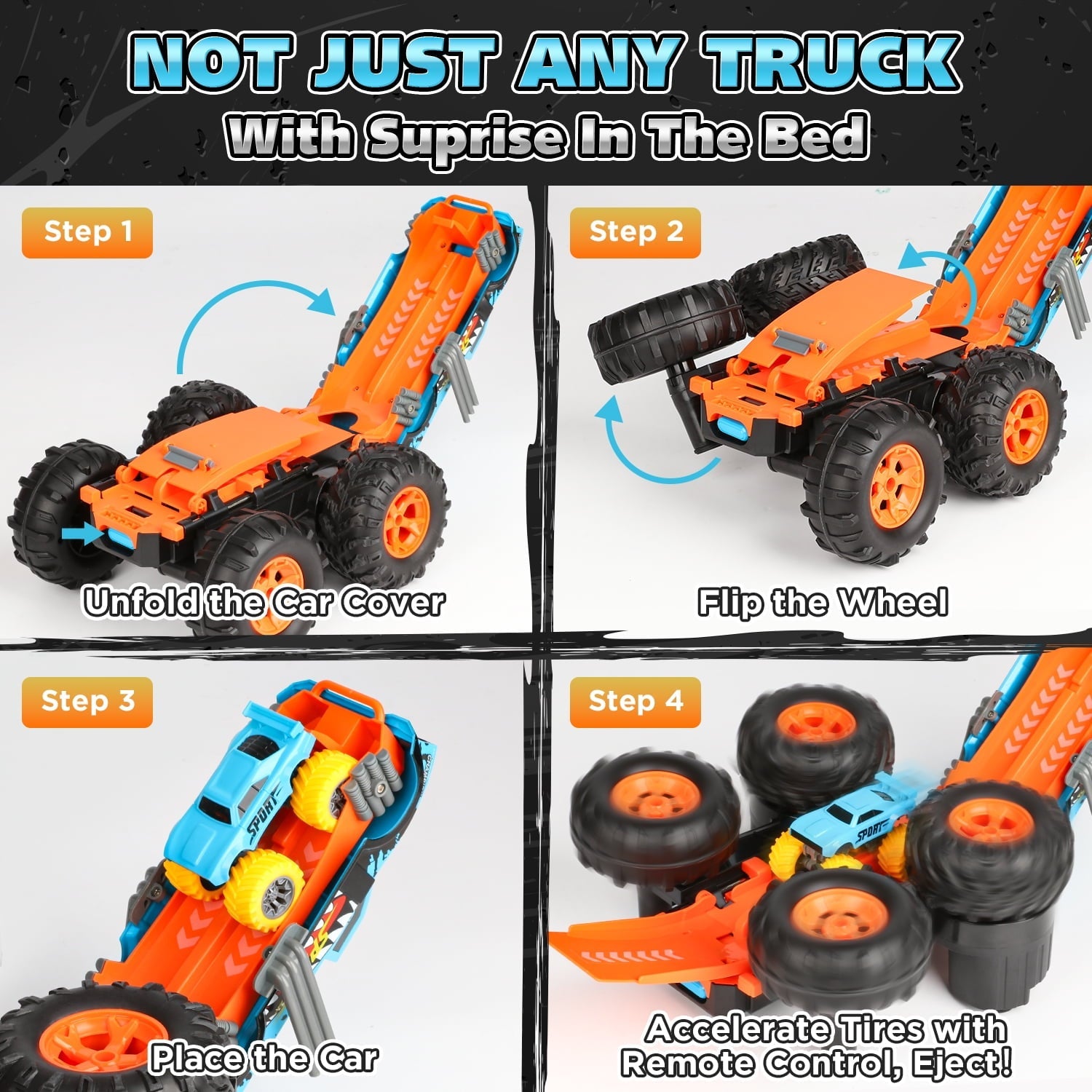 Huge Wave Remote Control Car for Boys, 1:16 Scale RC Stunt Monster Truck Toys, with Transform Track and Mini Car, Christmas Birthday Gift for Kids Age 4-12