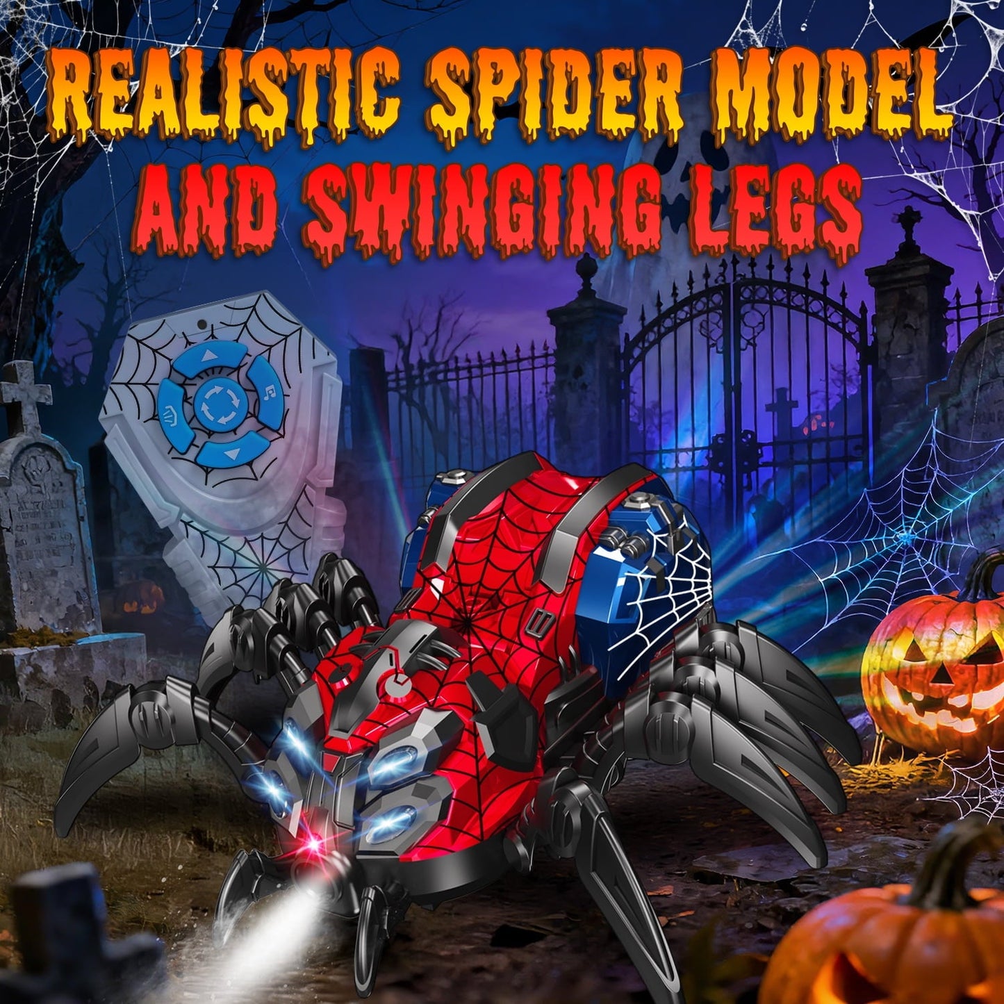 Huge Wave Remote Control Car for Boys, 2.4GHz RC Spider Toys with Spray and Lights, Realistic Moving Legs, Christmas Birthday Gift for Kids Ages 4-12